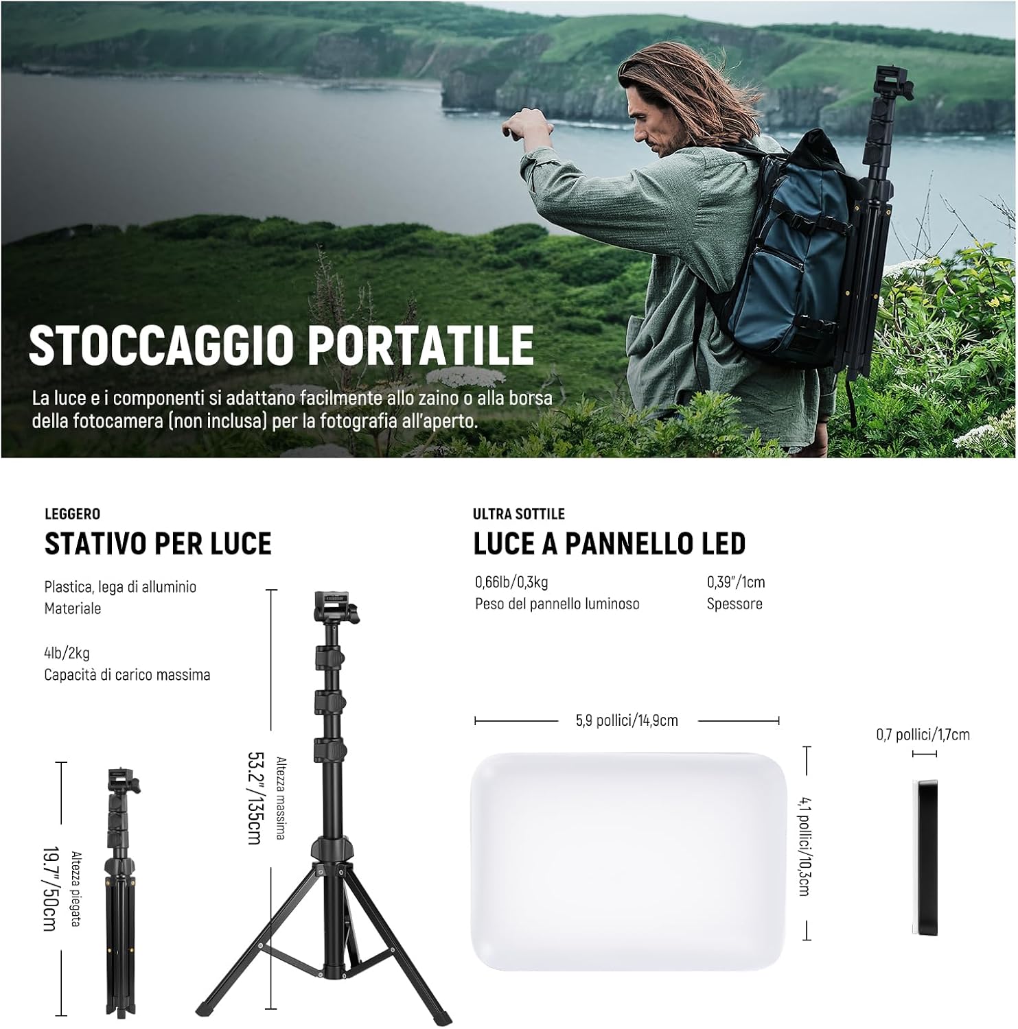 Thumbnail 5 de NEEWER BASICS Kit Key Light a Pannello LED bicolore con stativi e filtri (2 luci) 3200K-5600K