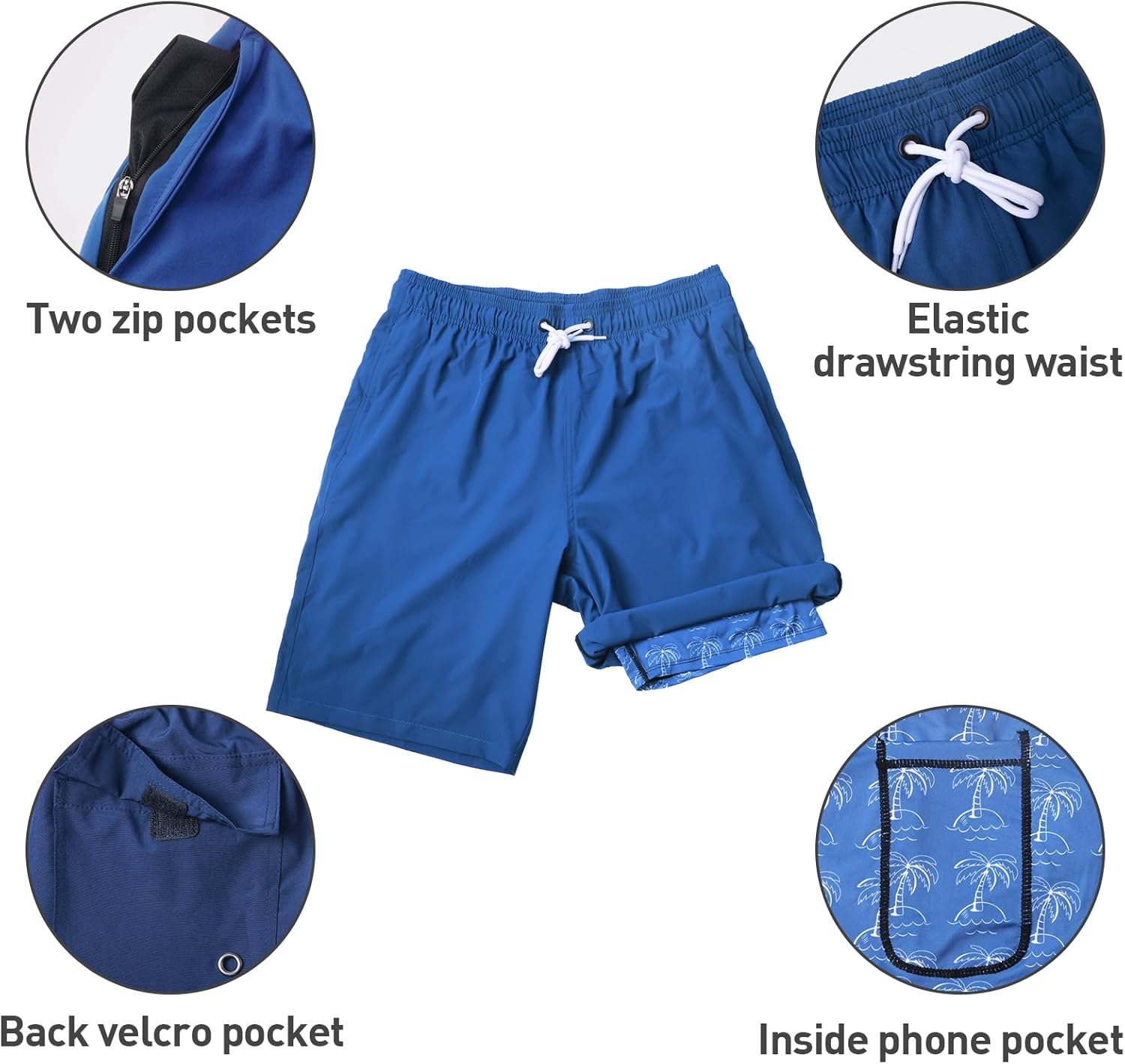 Detalle de Arcweg Men's Long Length Swim Shorts with 2-in-1 Design and Zip Pockets