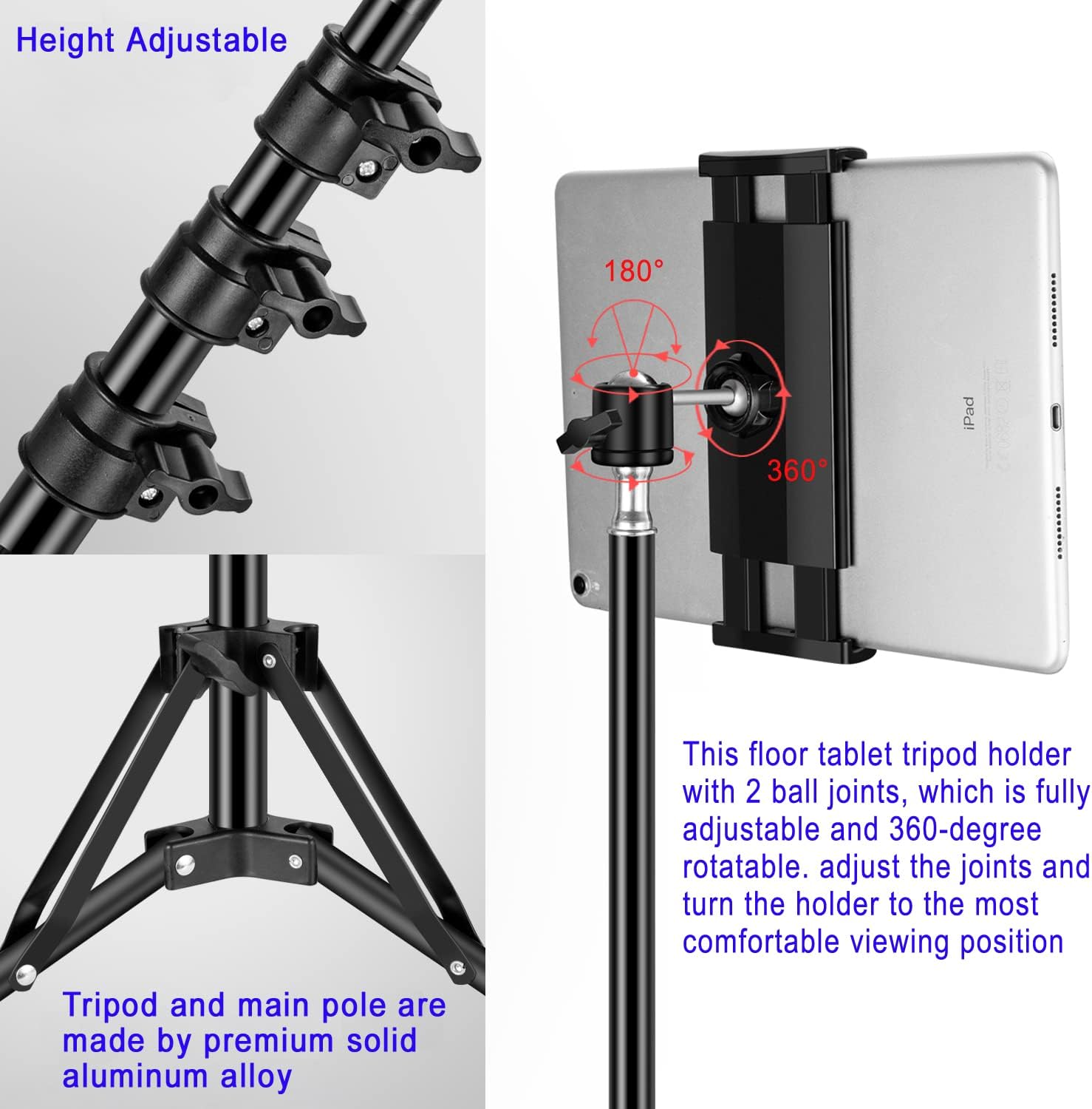 Thumbnail 5 de SAMHOUSING iPad Tripod Stand 360° for 4.5–12.9in tablets