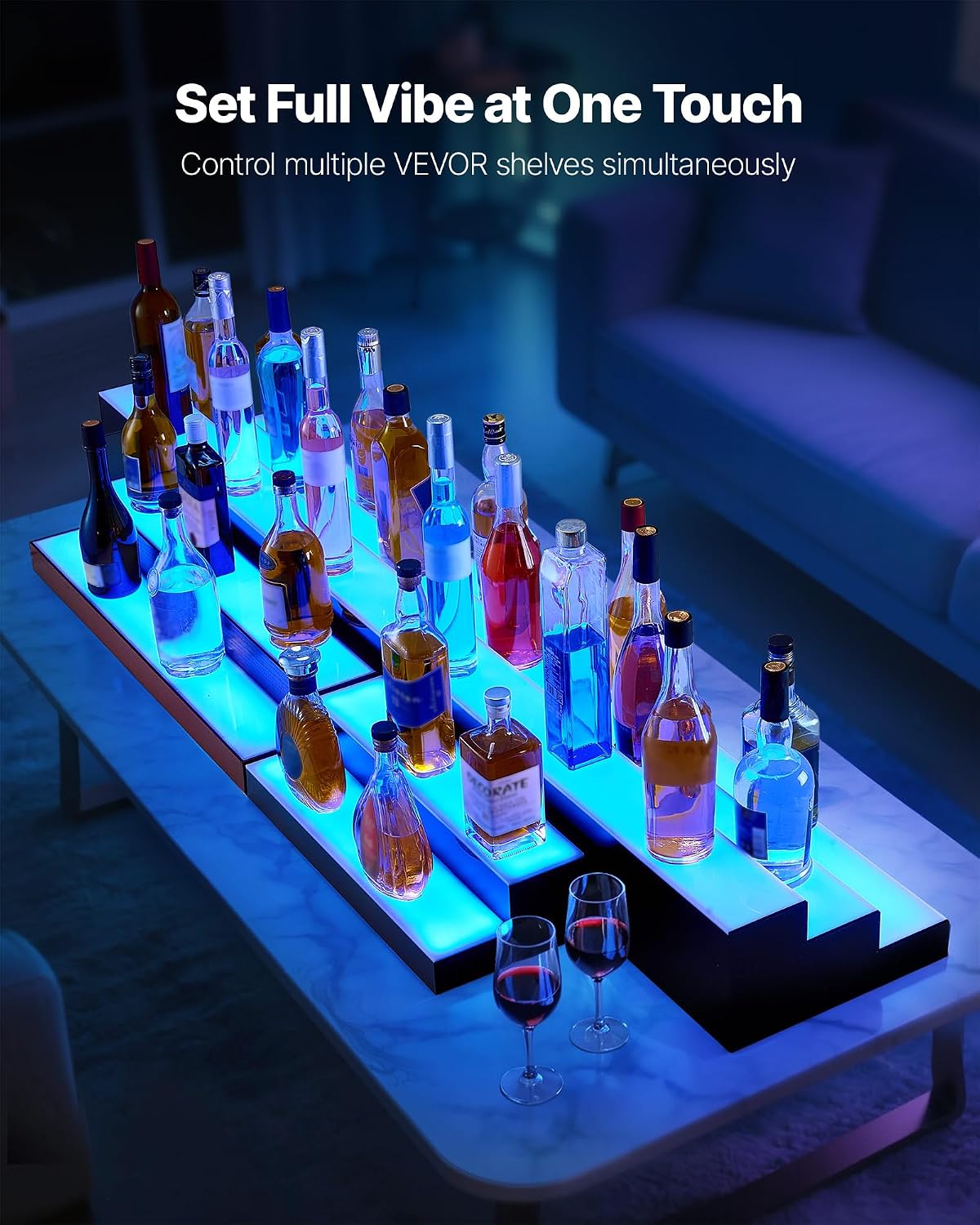 Detalle 1 de VEVOR LED liquor bottle display shelf, 3-tier