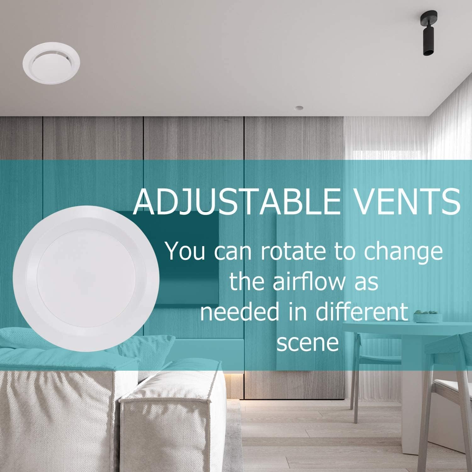 Thumbnail 6 de Hon&Guan 5 Inch Adjustable Air Vent (125mm) – No Drilling, Round Ceiling/Wall Vent for Caravans and Homes