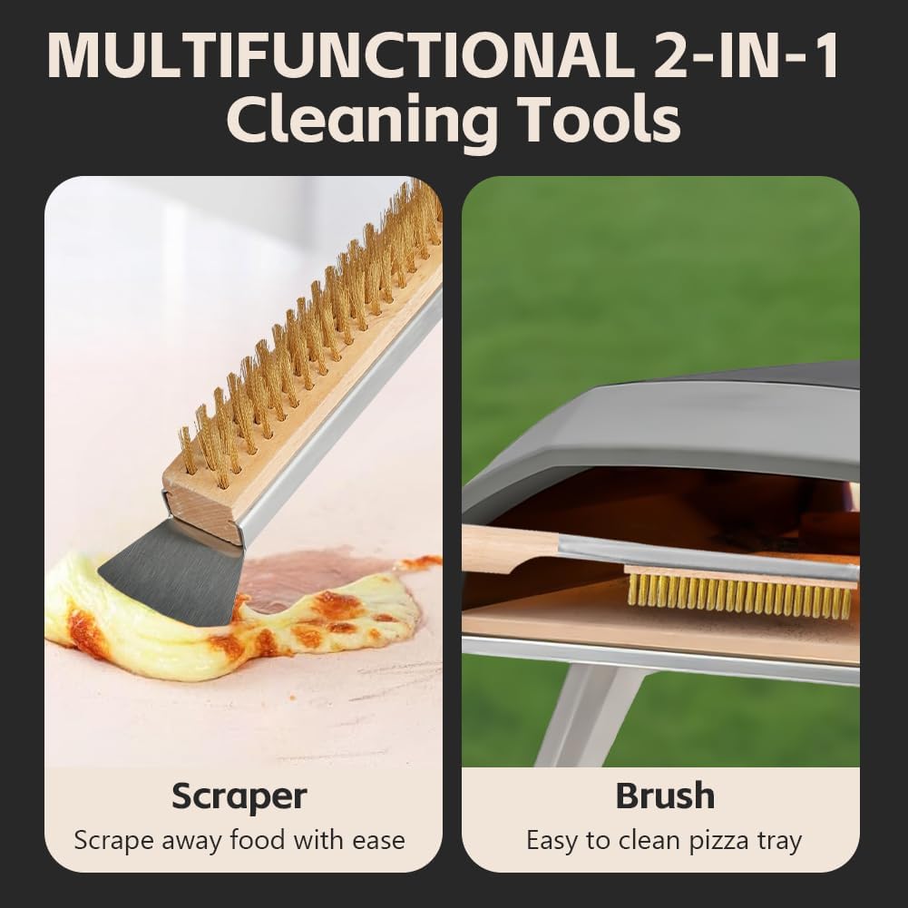 Thumbnail 3 de OFFCUP Pizza Oven Brush (56cm) with Copper Brush, Scraper and Small Brush