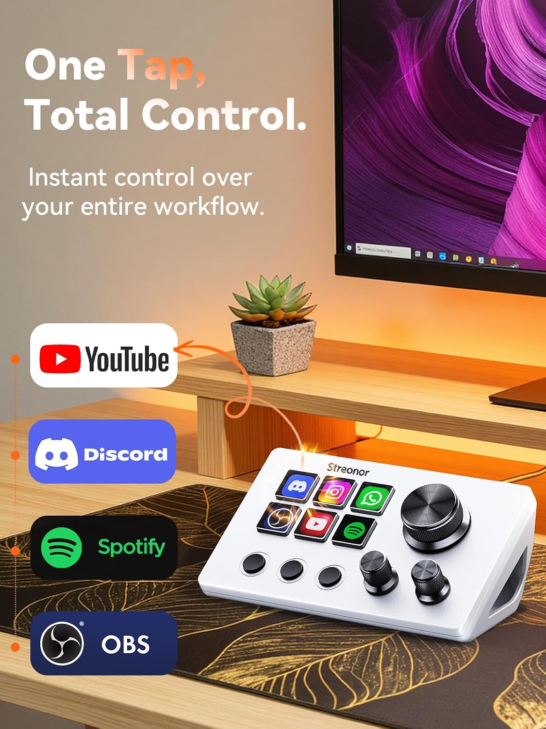 Detalle 2 de Streonor S6-WN1 Mini Stream Controller, White, 6 LCD Keys and 3 Rotary Knobs