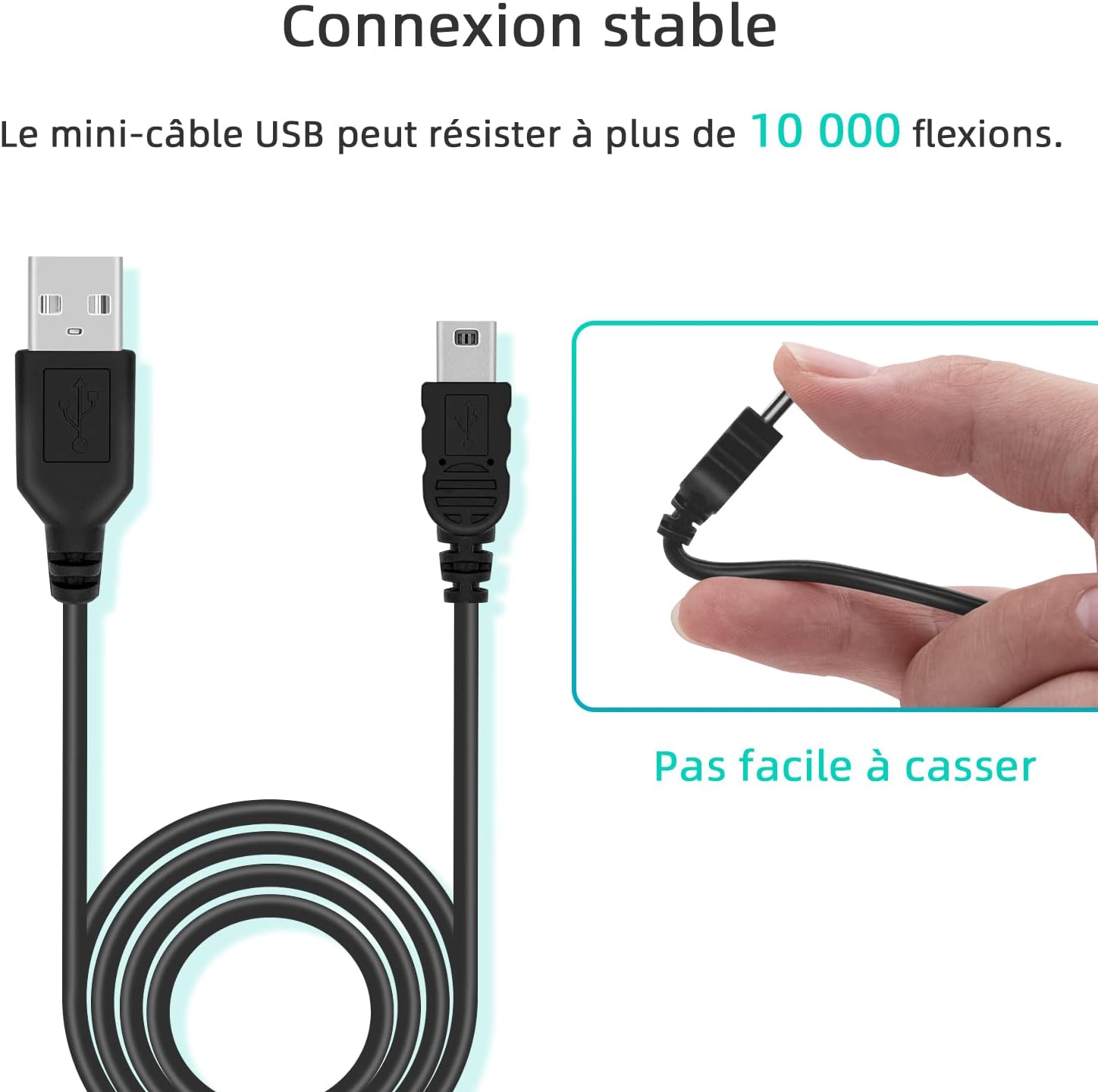 Thumbnail 5 de Lot de 2 câbles Mcbazel mini USB pour manette PS3 (USB 2.0, 1 m) — Noir