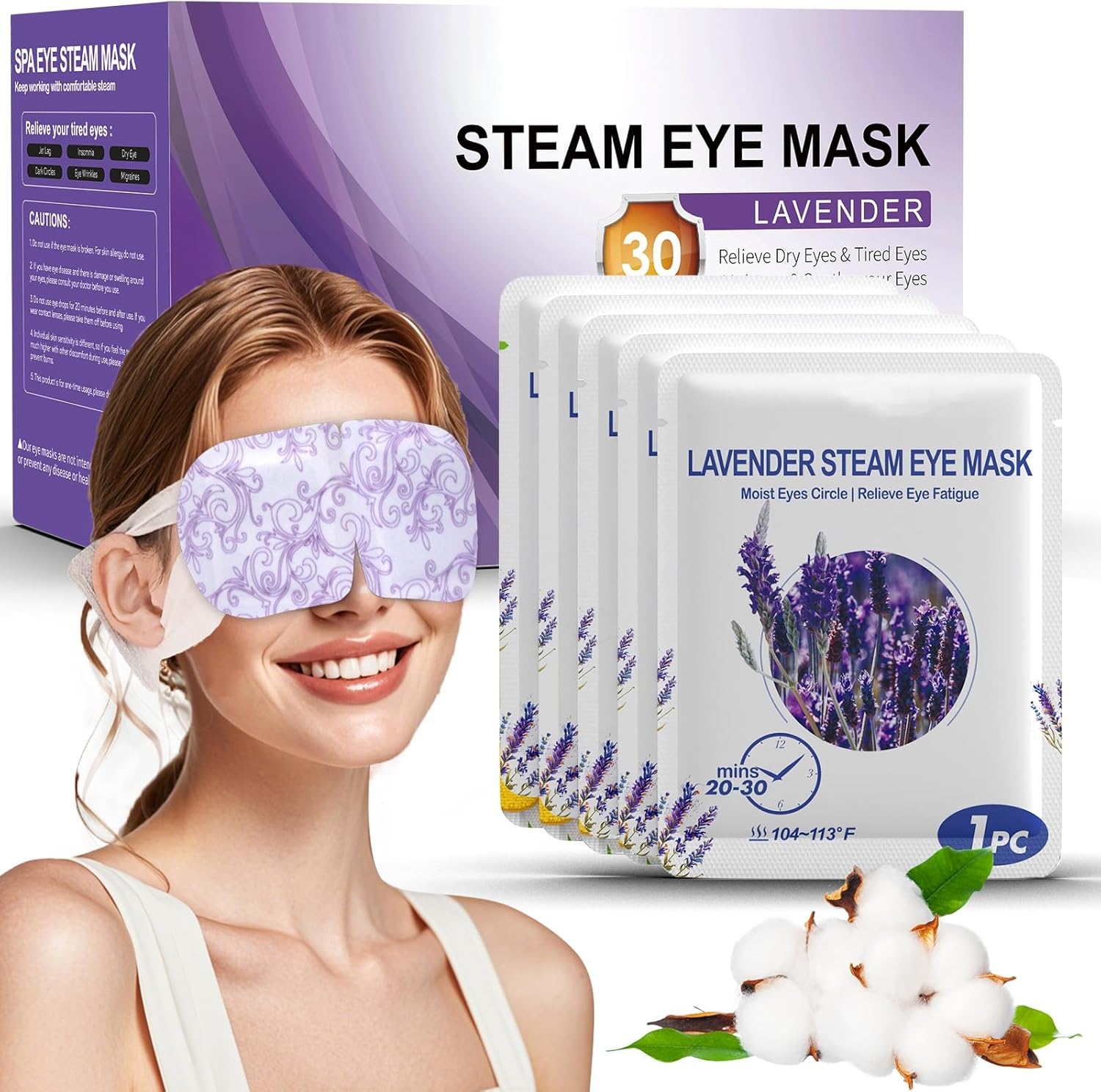 Detalle de Self Heating Lavender Eye Mask (lavender-30) for Dark Circles, Puffiness and Relaxation