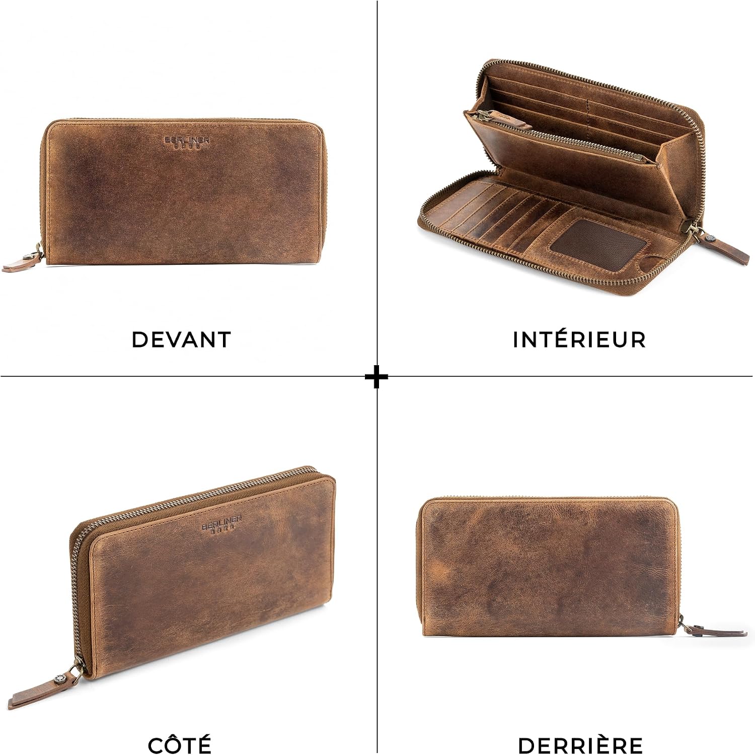 Detalle de Berliner Bags Margo Grand Portefeuille en Cuir avec RFID – Marron, 12 emplacements et fermeture YKK