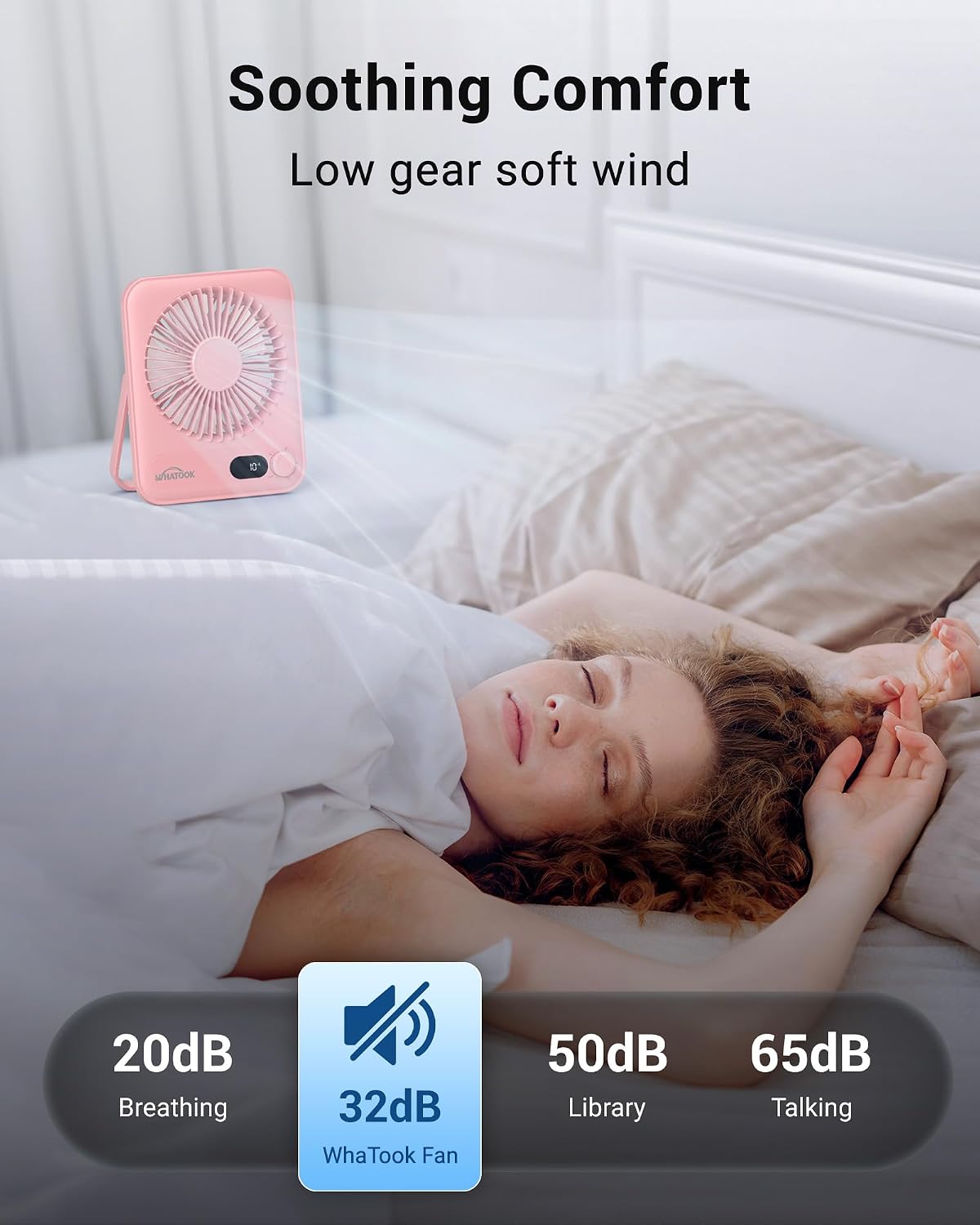 Thumbnail 3 de WHATOOK HL008 mini-bureauventilator, roze, 100 snelheden en USB-C