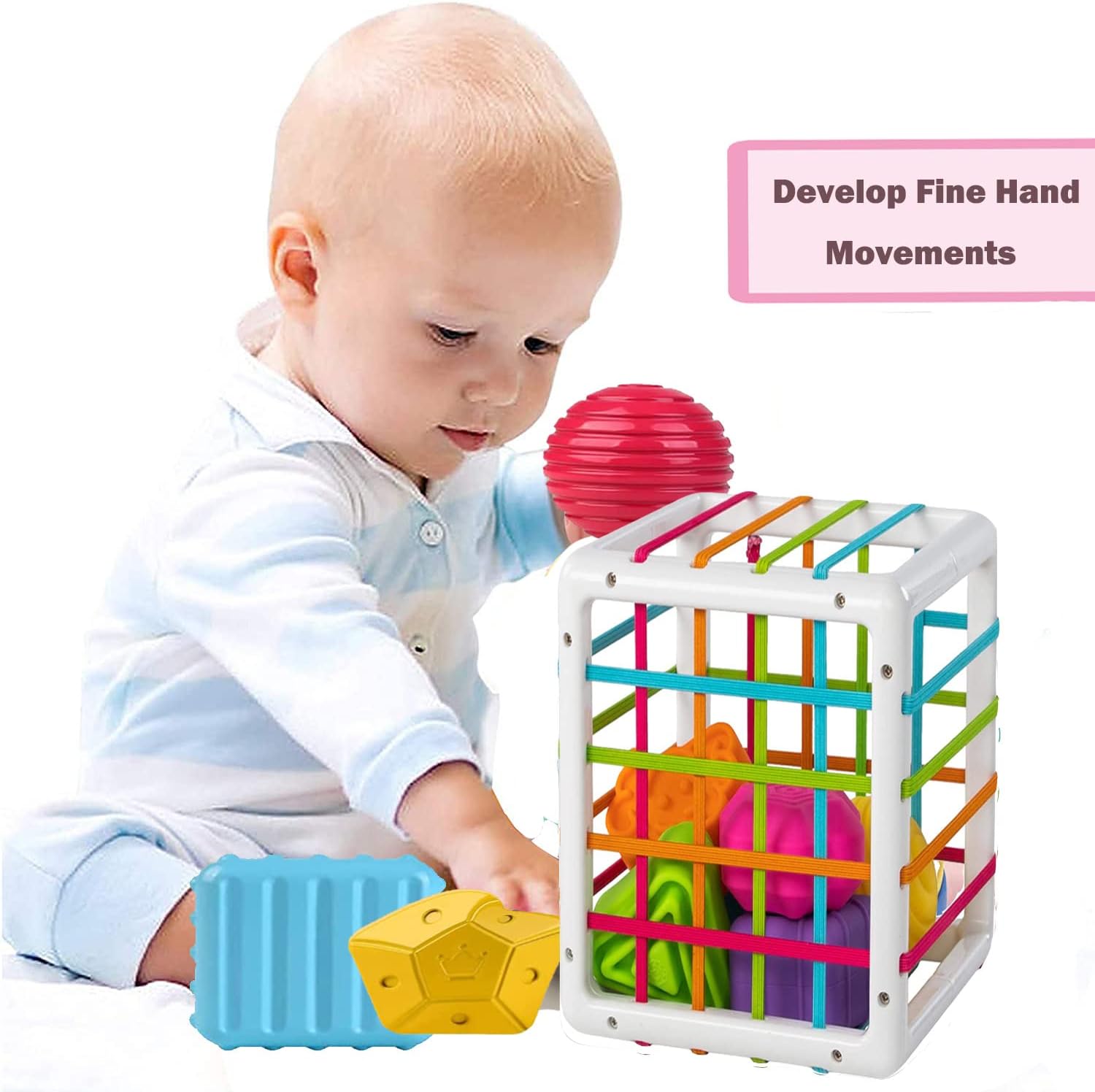 Thumbnail 6 de Montessori Motorikspielzeug ab 1–3 Jahre mit Formensortierset, Bändern & Bällen (Spielzeug für Babys)