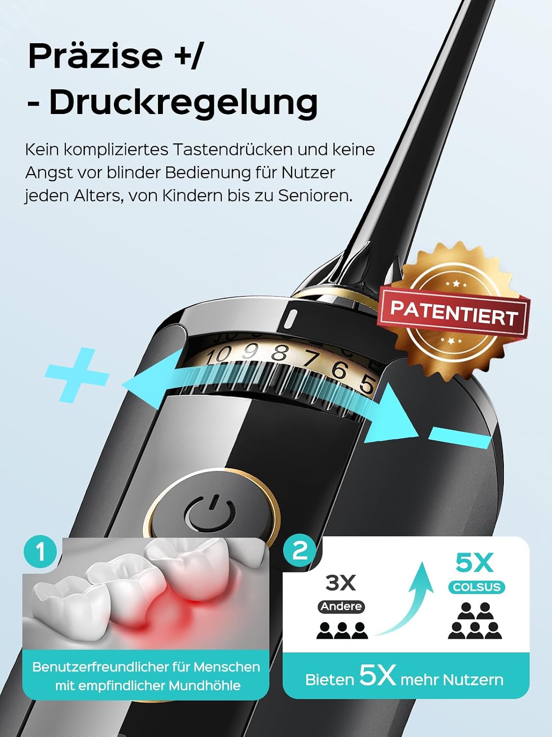 Detalle de COSLUS Munddusche kabellos 10 Stufen, IPX7 Wasserdicht