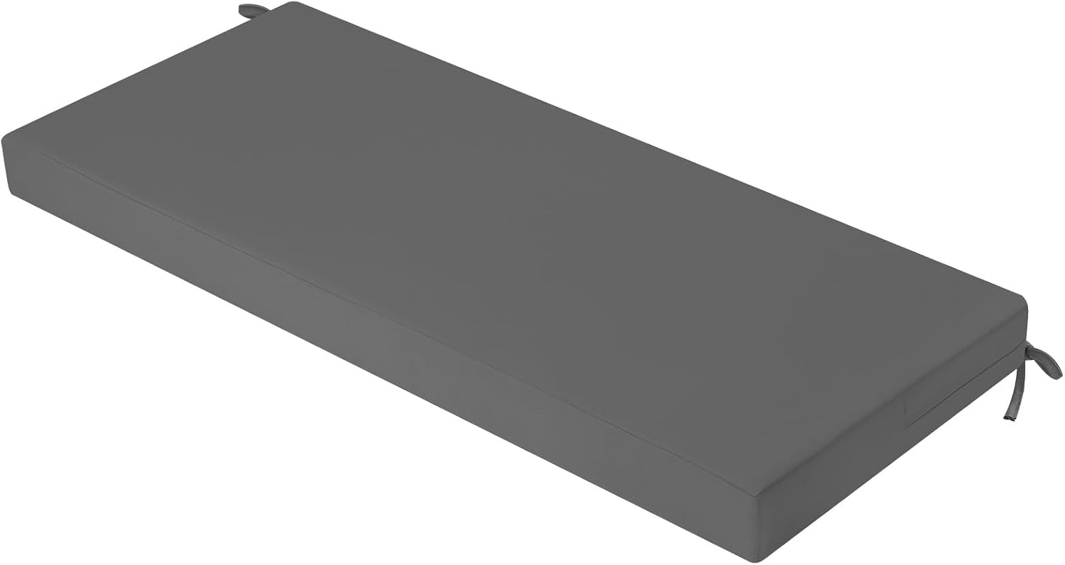 Detalle de PRIMEPATIO 8cm memory foam outdoor garden bench cushion (dark grey) with waterproof cover and ties