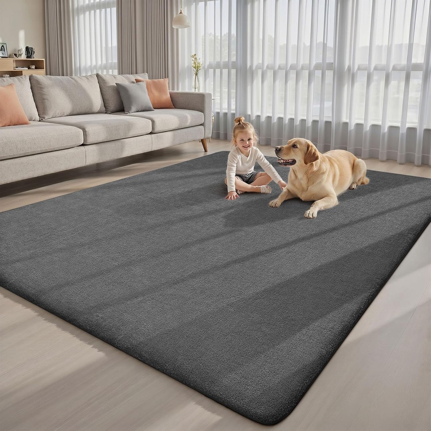 Thumbnail 6 de Sour Lemon Carpet Rugs Living Room Large 300x425cm – Grey Shaggy Wool-Feel Rug for Soft, Non-Slip Comfort