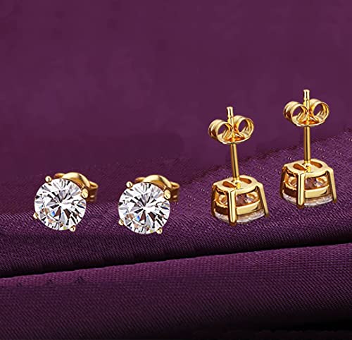 Detalle de Yulovee 9ct Gold Stud Earrings for Women – 3 Pairs of White Crystal Studs