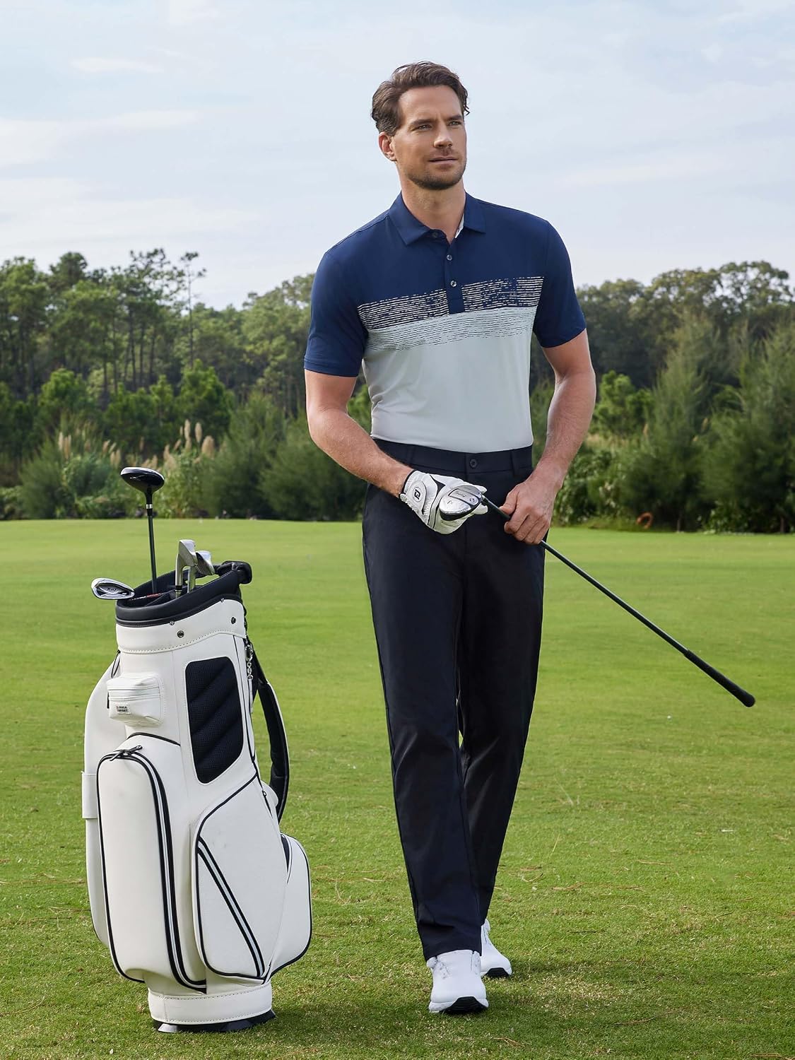Detalle de M MAELREG Golf Shirts for Men Dry Fit Performance Chest Print Color Block Polo