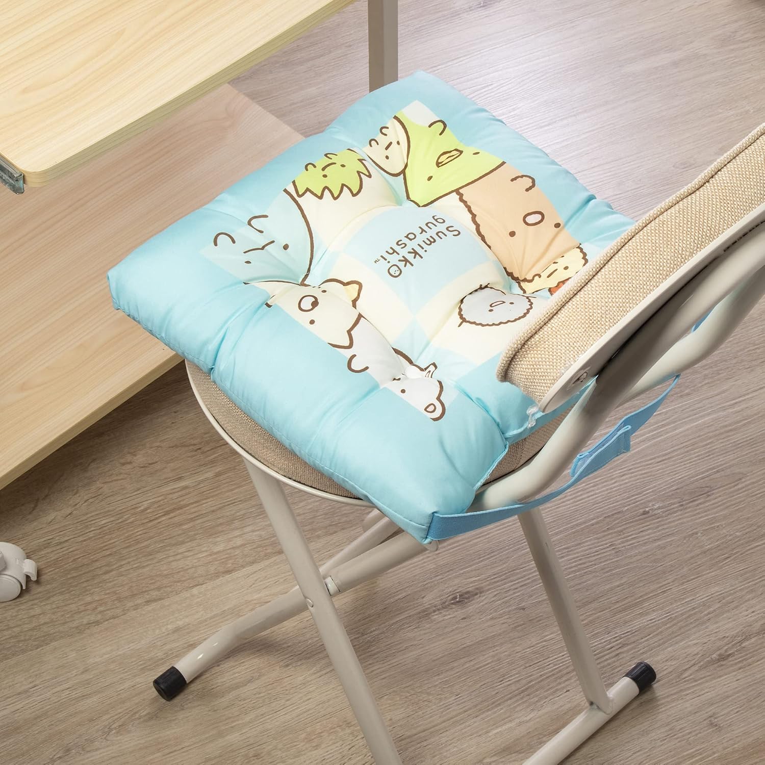 Detalle de MORIPiLO すみっコぐらし 学童用クッション 30×30cm ブルー 面ファスナー付き・手洗い対応