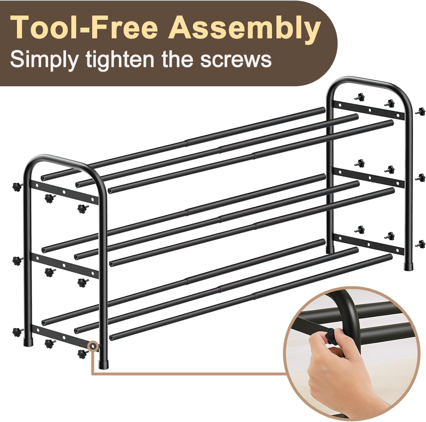 Thumbnail 6 de MIKVOYO 3-Tier Extendable Shoe Rack – Black Metal, Adjustable to Suit Small Spaces