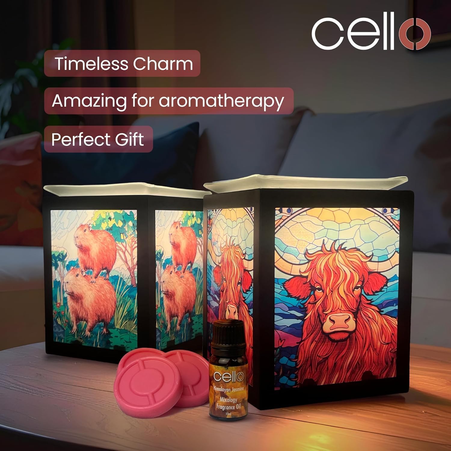 Thumbnail 3 de Cello Electric Wax Melt Burner (Capybara Design) – flame-free scent warmer with stained-glass glow