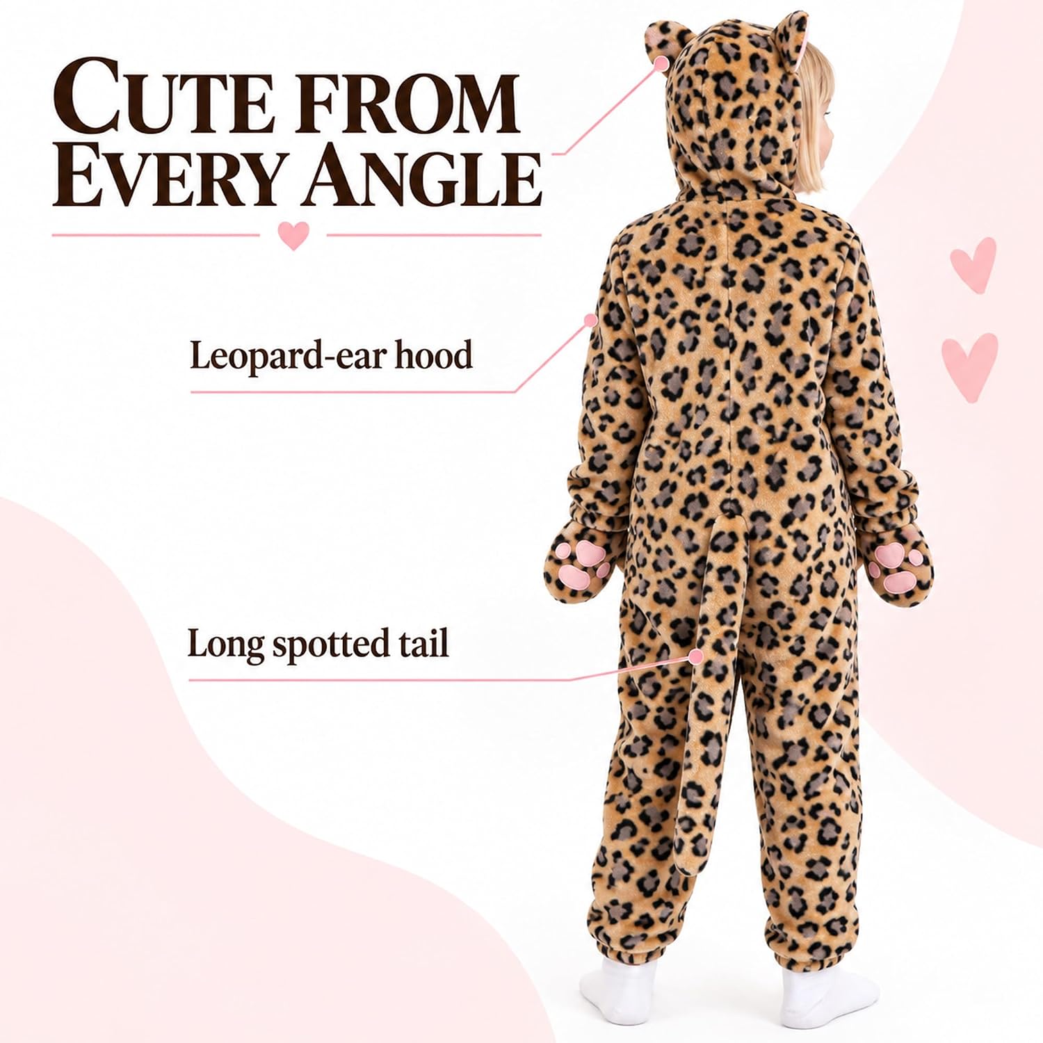Detalle 2 de Corespe Cat Costume Kids’ Onesie with Pointed Ears, Tail and Paw Prints