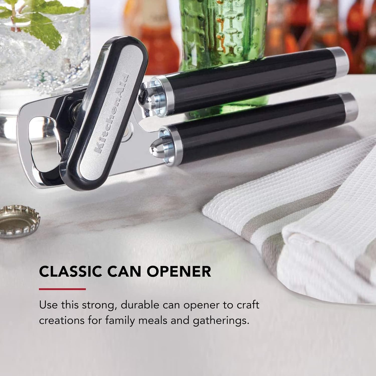 Thumbnail 1 de KitchenAid Classic Multi-Function Can Opener with Stainless Cutting Wheel and Soft-Grip Bottle Opener, Black