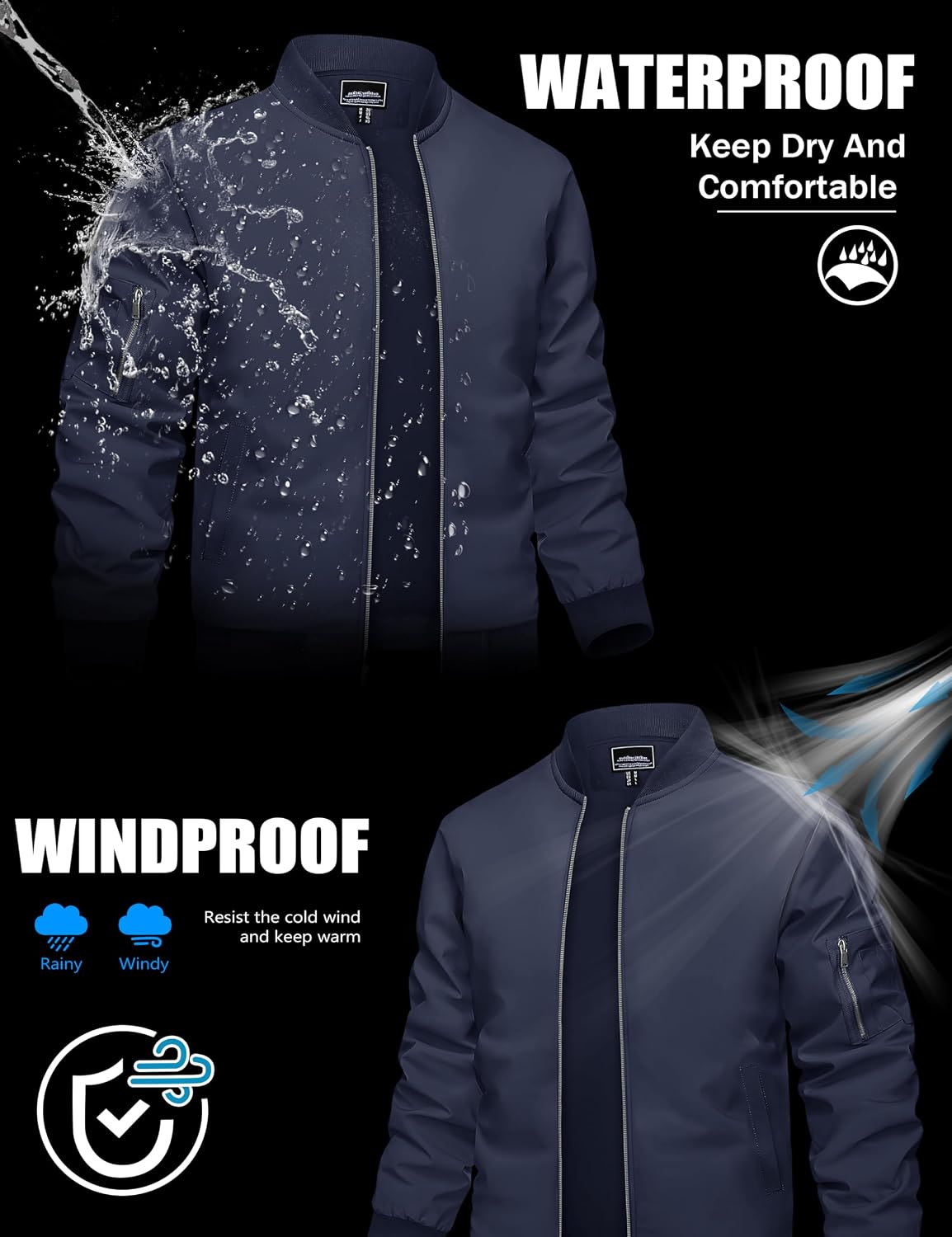 Detalle 2 de TACVASEN Men's Lightweight Full-Zip Jacket, Water-Repellent and Windproof