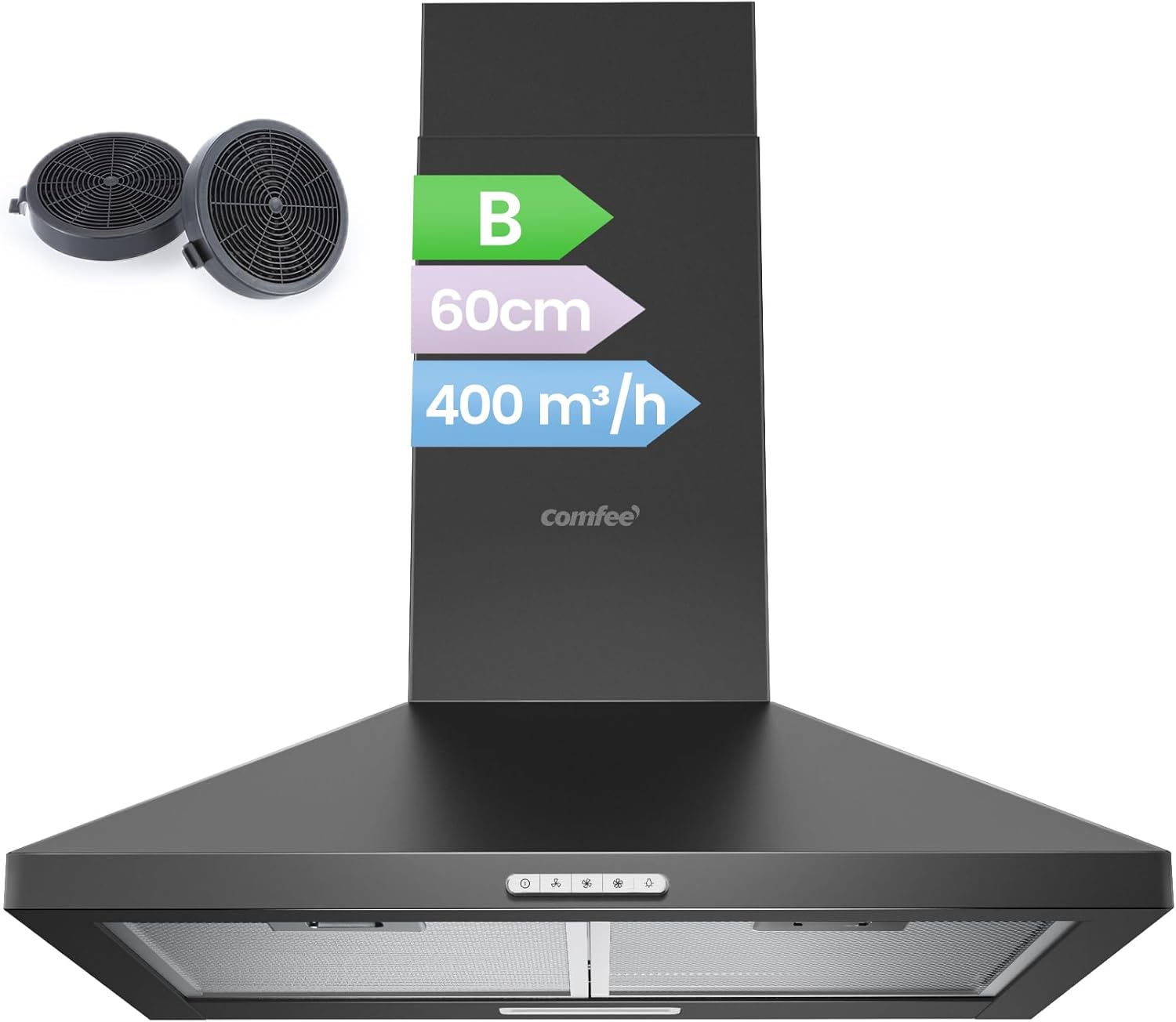 Thumbnail 1 de Comfee' PYRA17B-60 campana extractora negra de 60 cm con LED y 400 m³/h