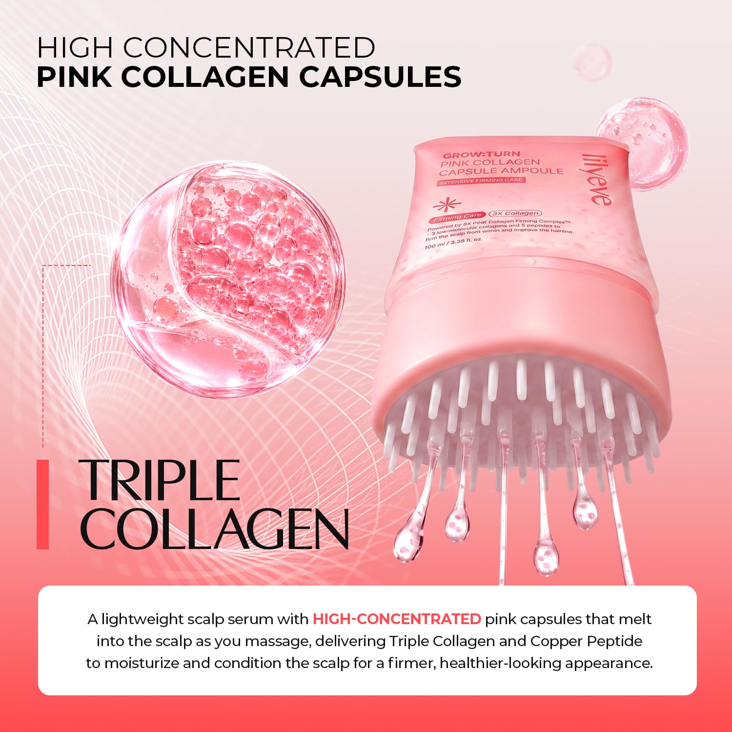Thumbnail 3 de lilyeve GROWTURN Pink Collagen Capsule Scalp Serum with Built-In Brush, 3.38 fl oz