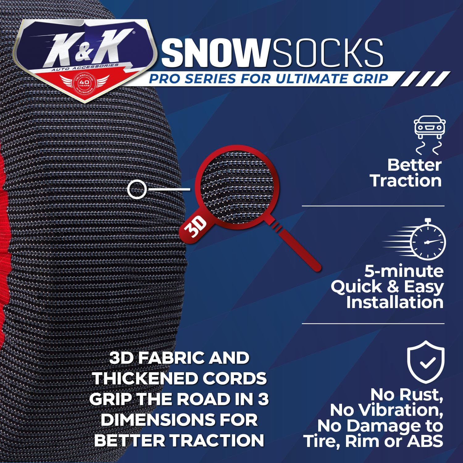 Thumbnail 2 de K&K Auto Pro Series Snow Socks 2pcs for Sedan