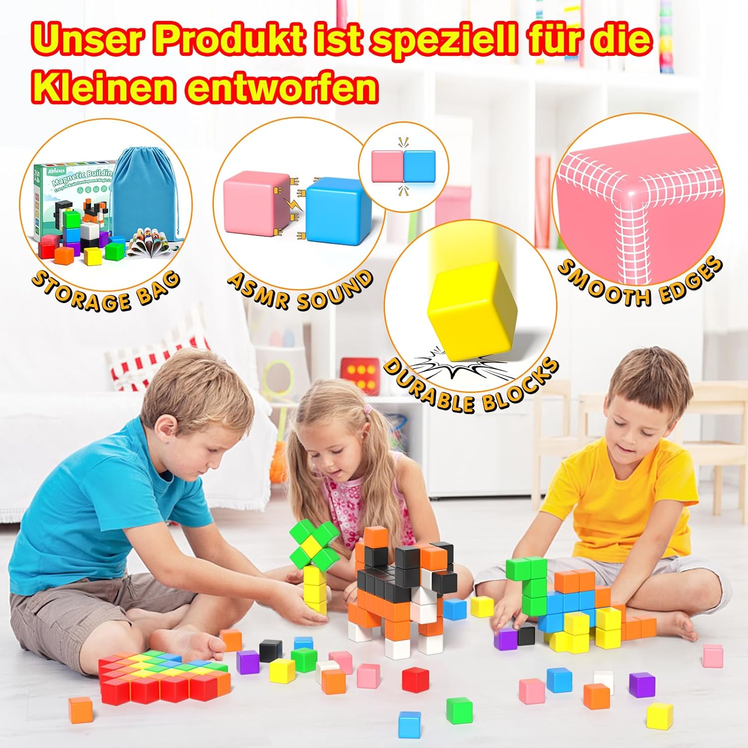 Detalle 2 de Apluses 54-teilige Magnetbausteine fĂĽr Kinder đź§©