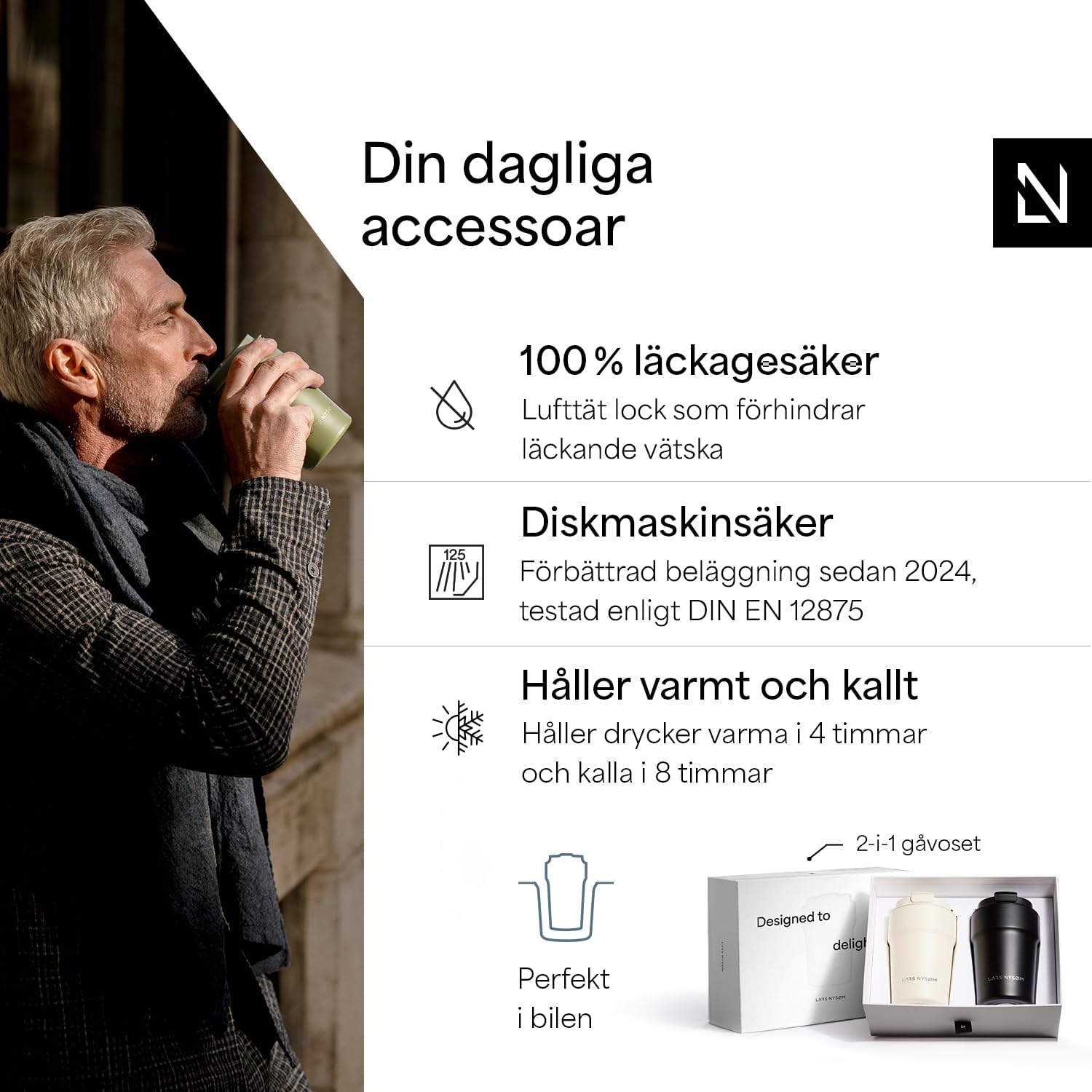 Detalle de LARS NYSØM GSD-5-BERCAR termosmuggar, 2 × 380 ml med vakuumisolering