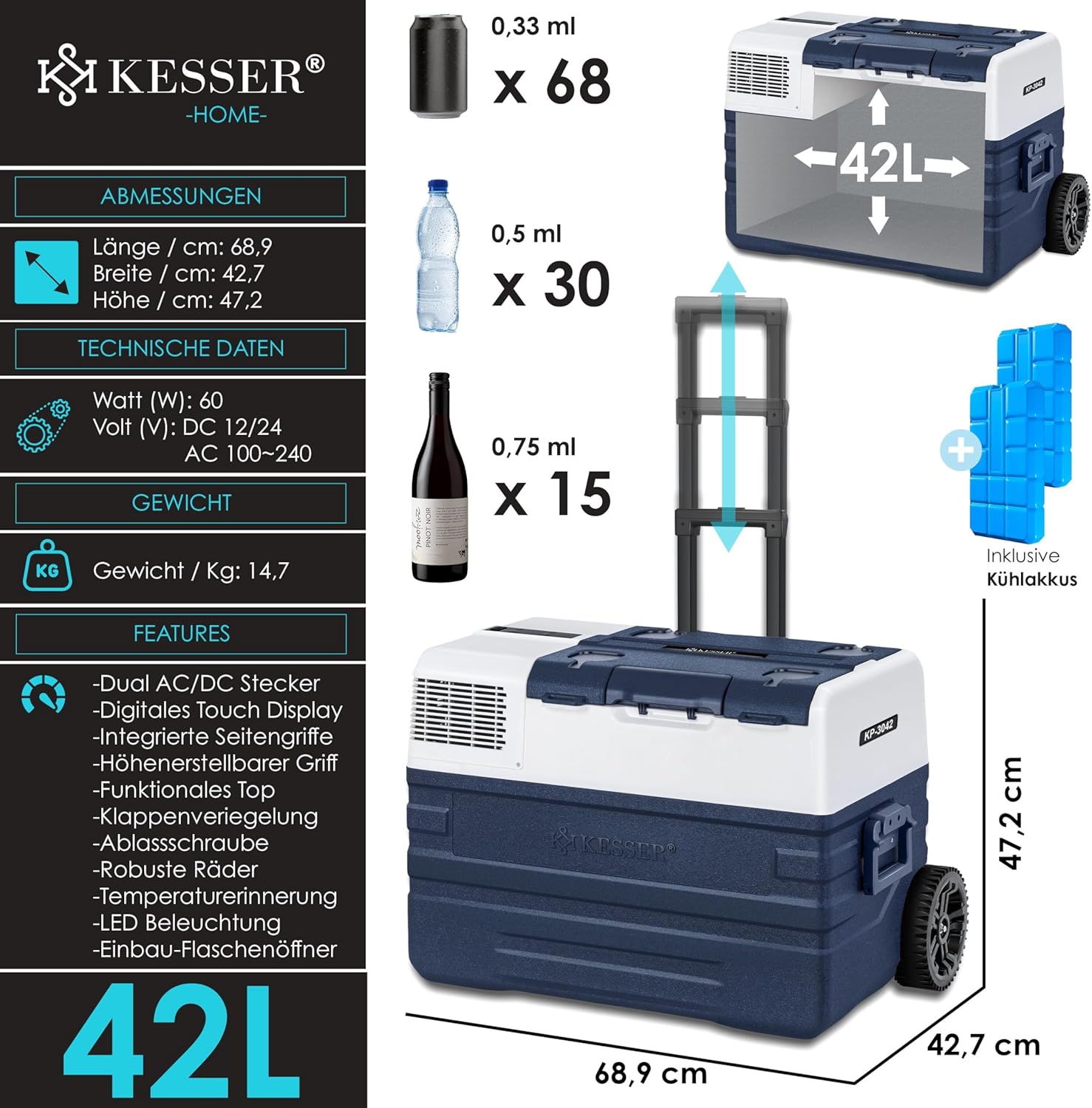 Thumbnail 6 de KESSER® Kompressor Kühlbox 42L: Mobil, flexibel und app-gesteuert
