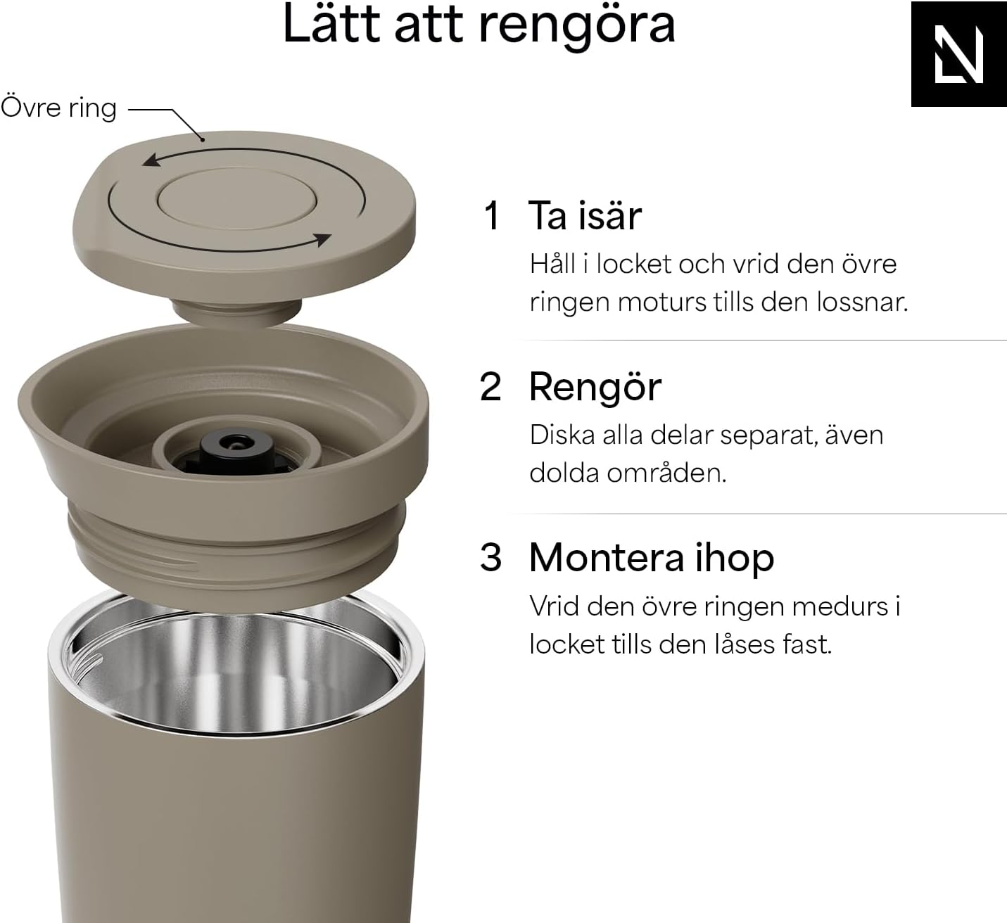 Detalle de LARS NYSØM Vågen termomugg 350 ml med Quick-Press-lock och vakuumisolering