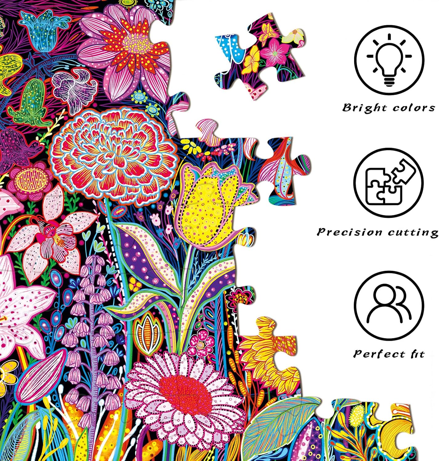 Detalle 2 de HUADADA 1000-Piece Jigsaw Puzzle for Adults – Flower Puzzle with 70x50 cm finish