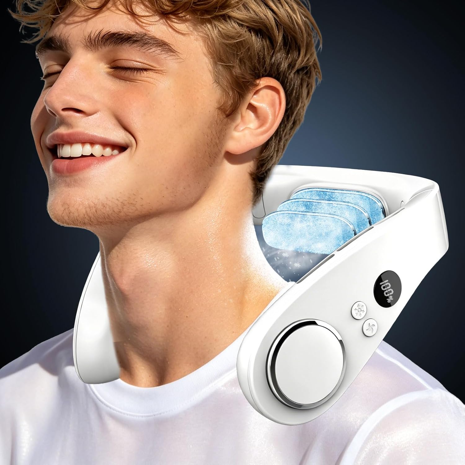 KJXIC Neck Fan with Cooling Plate: 5-Stage Turbo Cooling, 5500mAh, 30-35dB Quiet Wearable AC Cooler