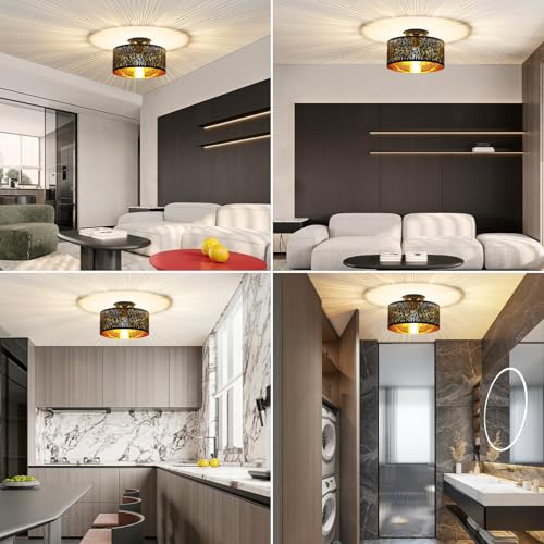 Detalle de FRIDEKO HOME Deckenlampe Schwarz Durchbrochener Rund Ø30cm Deckenleuchte