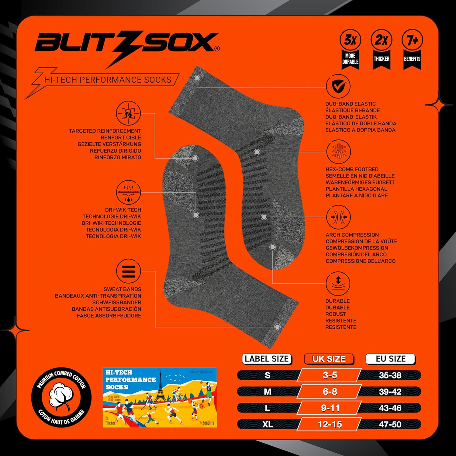 Detalle 2 de BLITZSOX Calcetines Deportivos Hombre 6 pares