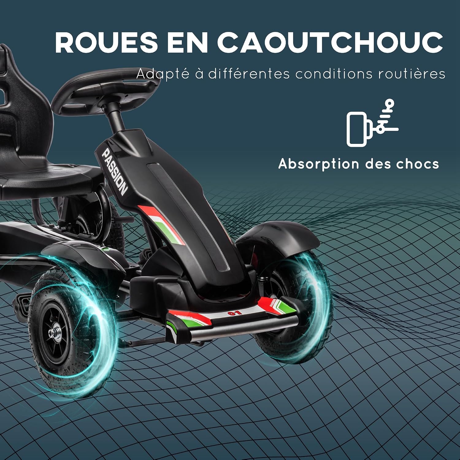 Thumbnail 4 de HOMCOM kart à pédales enfant avec frein à main et siège réglable 3 positions (5 à 12 ans) noir