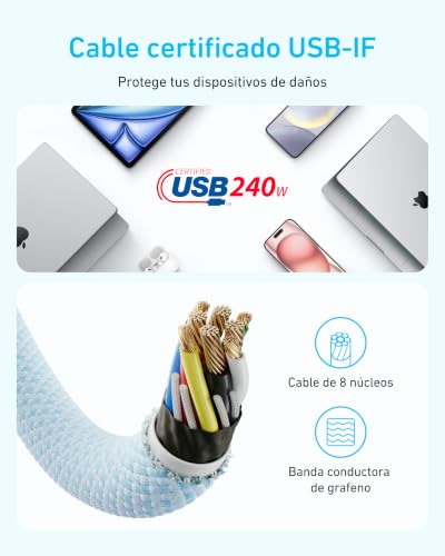 Detalle 2 de Anker Zolo 240W Cable USB C a USB-C (2 Pack, 1,8 m) - Carga rápida PD 3.1, nylon