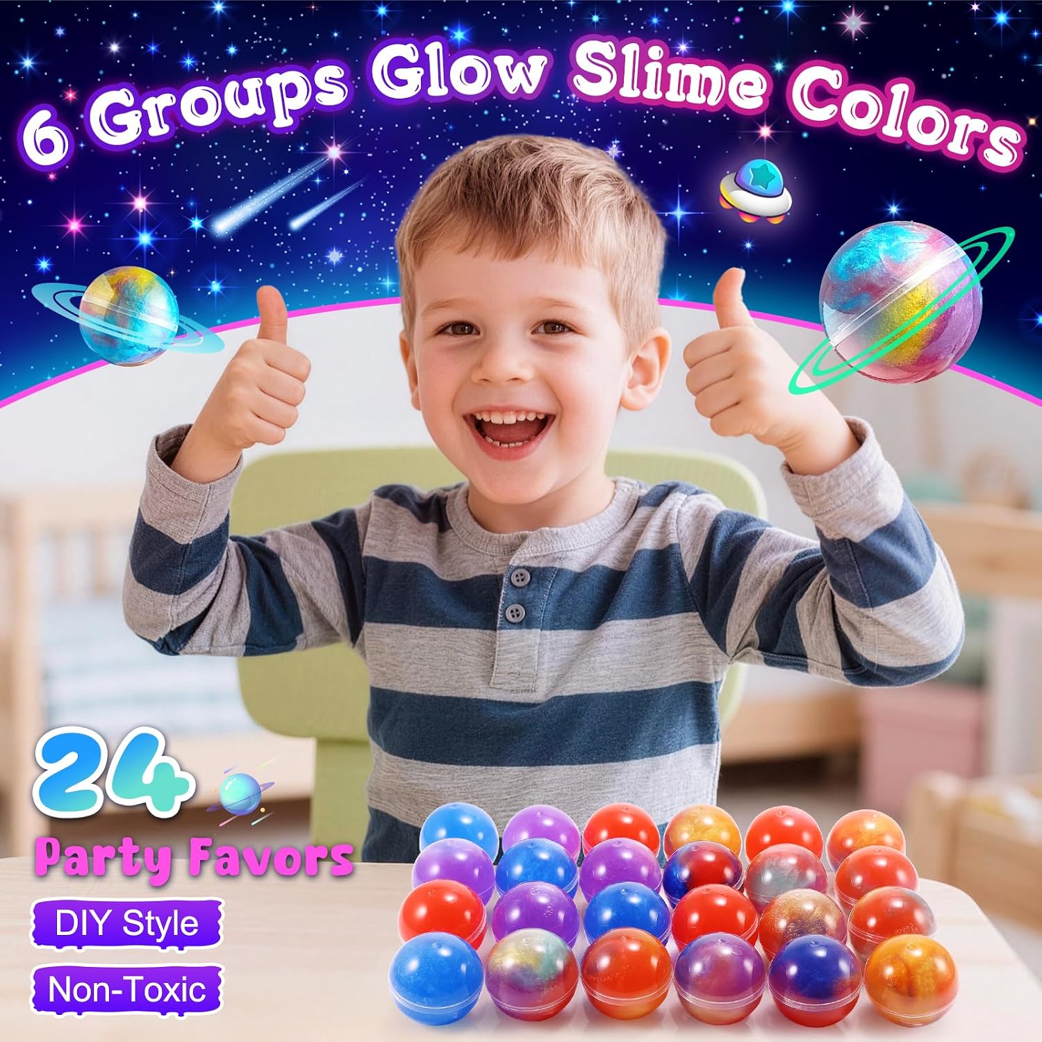 Detalle de Hapikids Glow in the Dark Slime Ball Party Set (24-piece) for Kids 6+