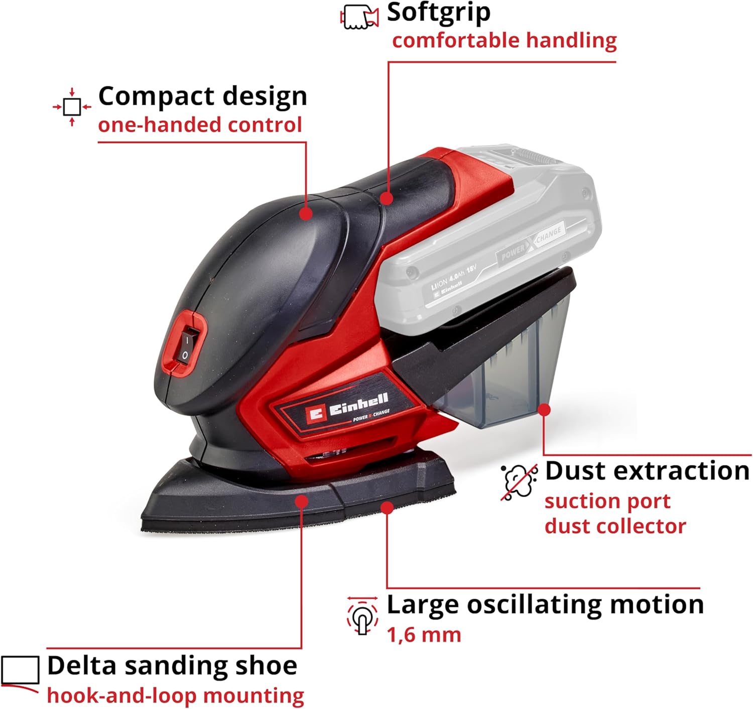 Thumbnail 2 de Einhell Cordless Detail Sander 18V Power X-Change (TE-OS 18/150 Li Solo)
