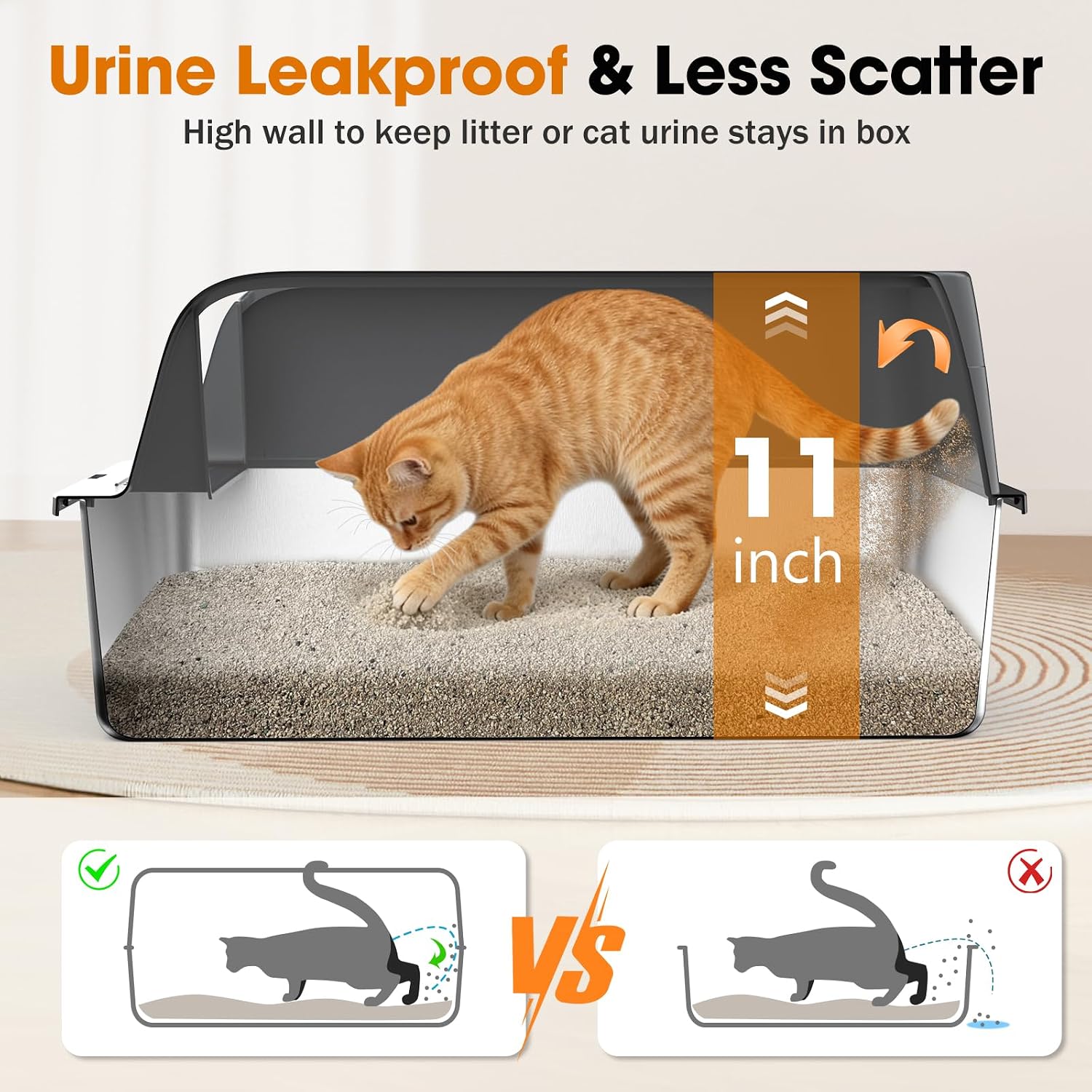 Detalle de MIXJOY PTSP0254-DG-0X2 XL Stainless Steel Cat Litter Box, 2-Pack