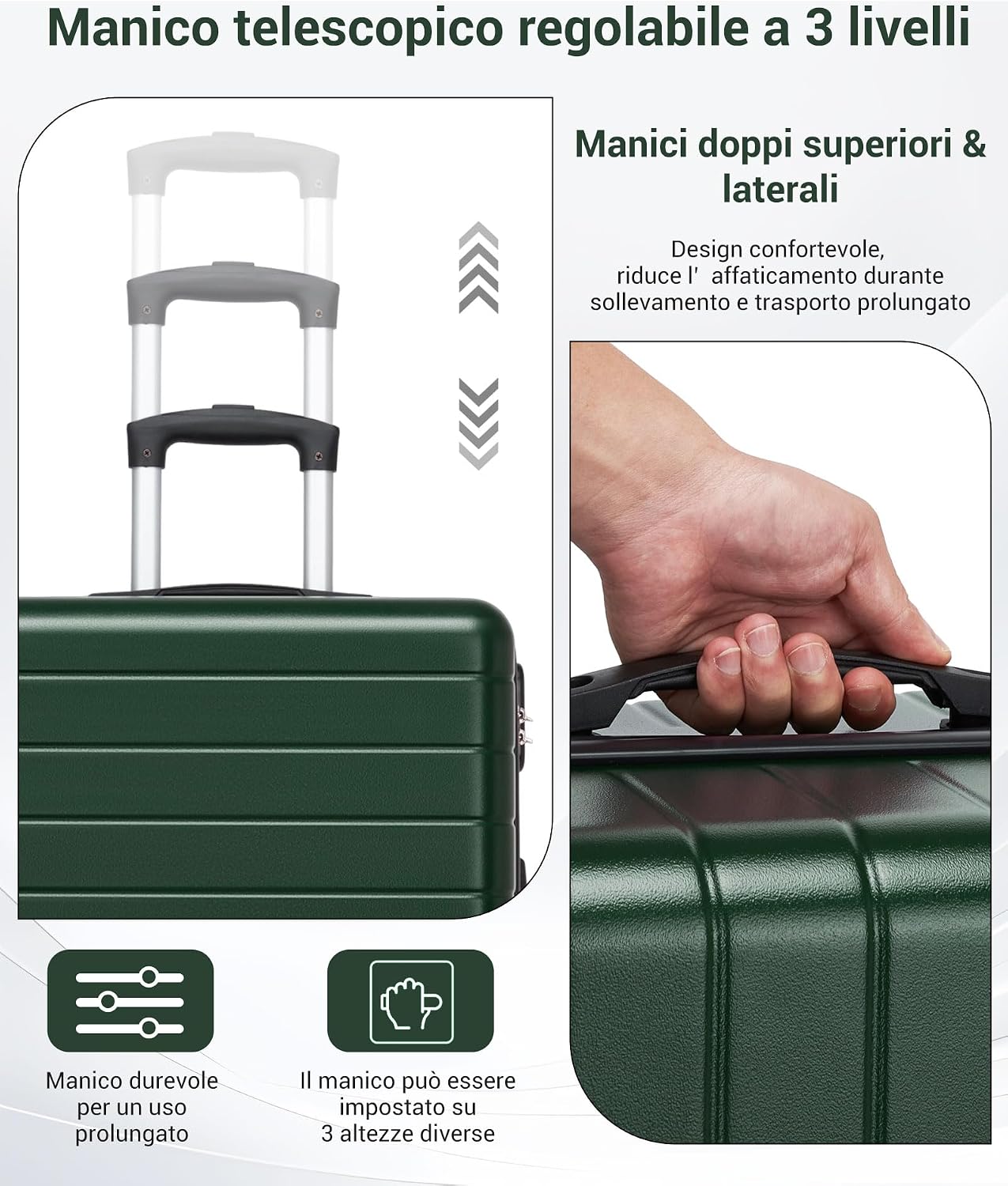 Detalle de Shavont 3 Set di Bagaglio a Mano, Bagaglio da Stiva e Cabina in ABS+PC: Trolley Rigidi Leggeri