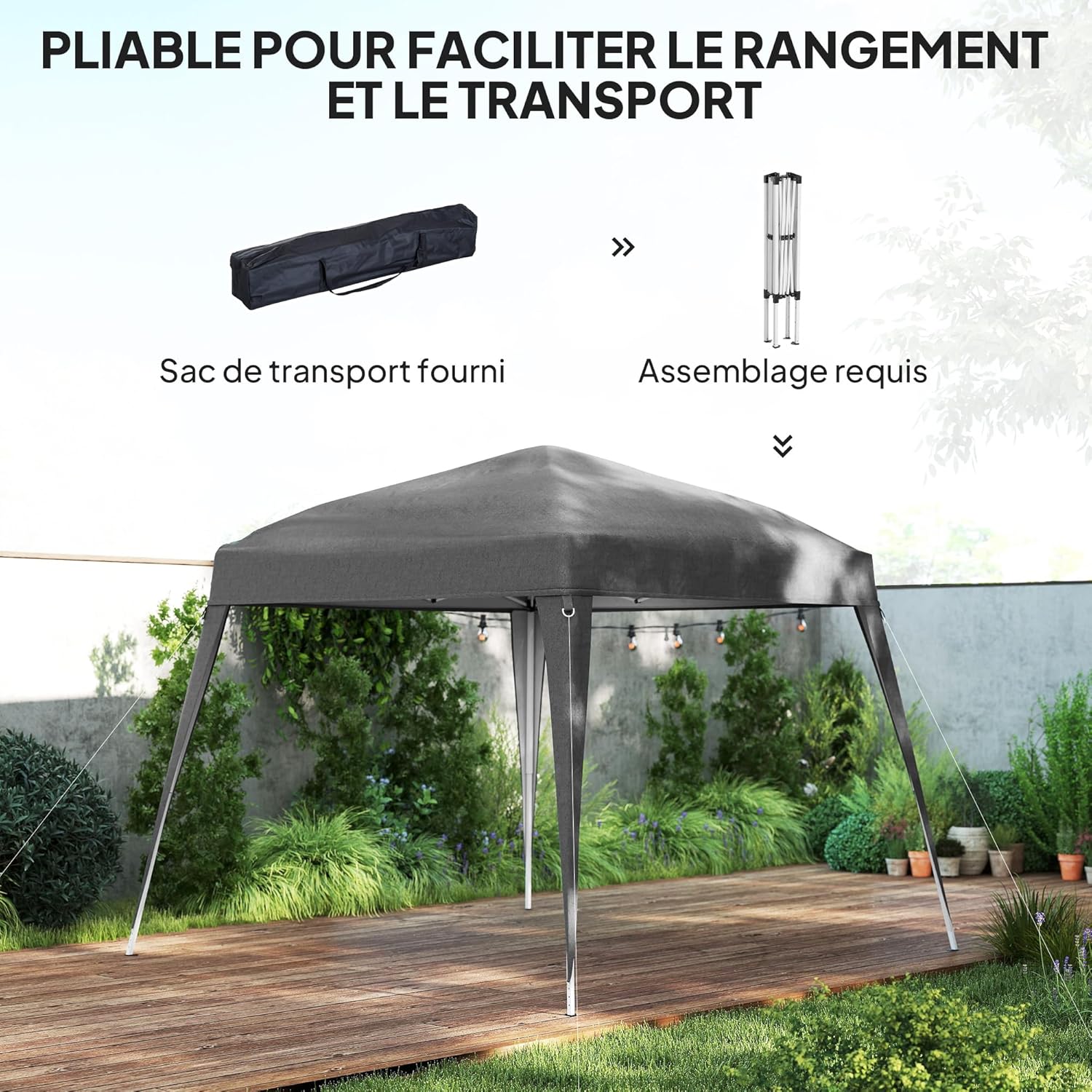 Thumbnail 3 de Tonnelle de jardin Outsunny 3x3 m pop-up pliable en acier et polyester imperméabilisé anti UV, avec sac de transport