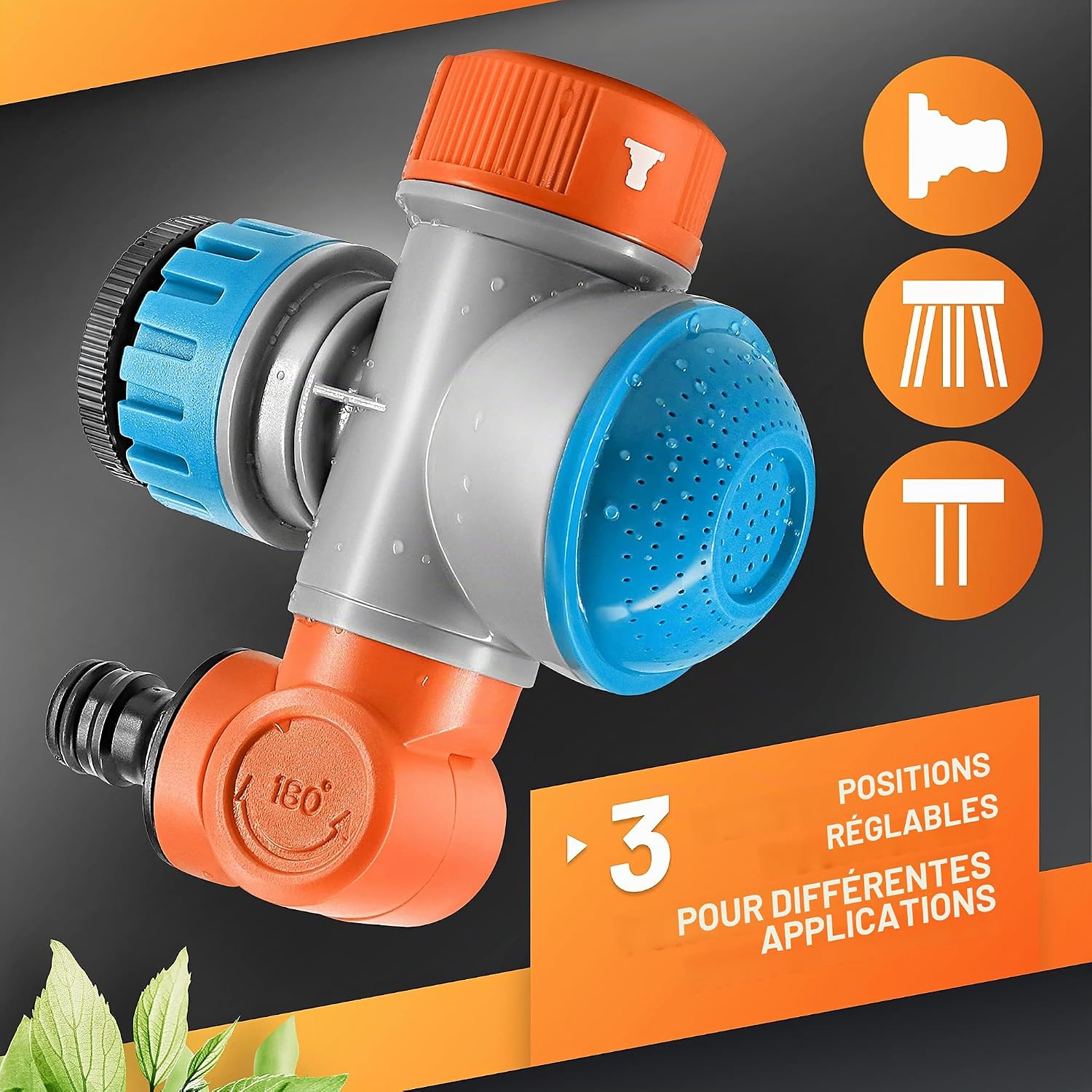 Detalle de GRÜNTEK Adaptateur Robinet/Raccord Tuyeux Arrosage avec 2 Jets orientables à 180°