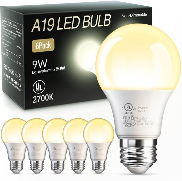 Detalle de TJOY 6 Pack A19 LED Light Bulbs 2700K Soft White, 60W Equivalent, E26 Base
