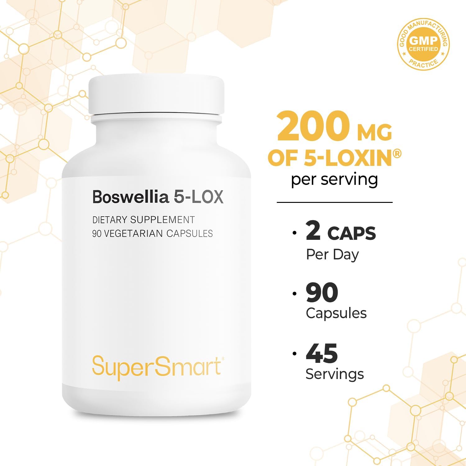 Thumbnail 4 de SuperSmart Boswellia 5-LOX (Boswellia serrata standardisé 30% AKBA) – extrait anti-inflammatoire, 90 gélules végétariennes