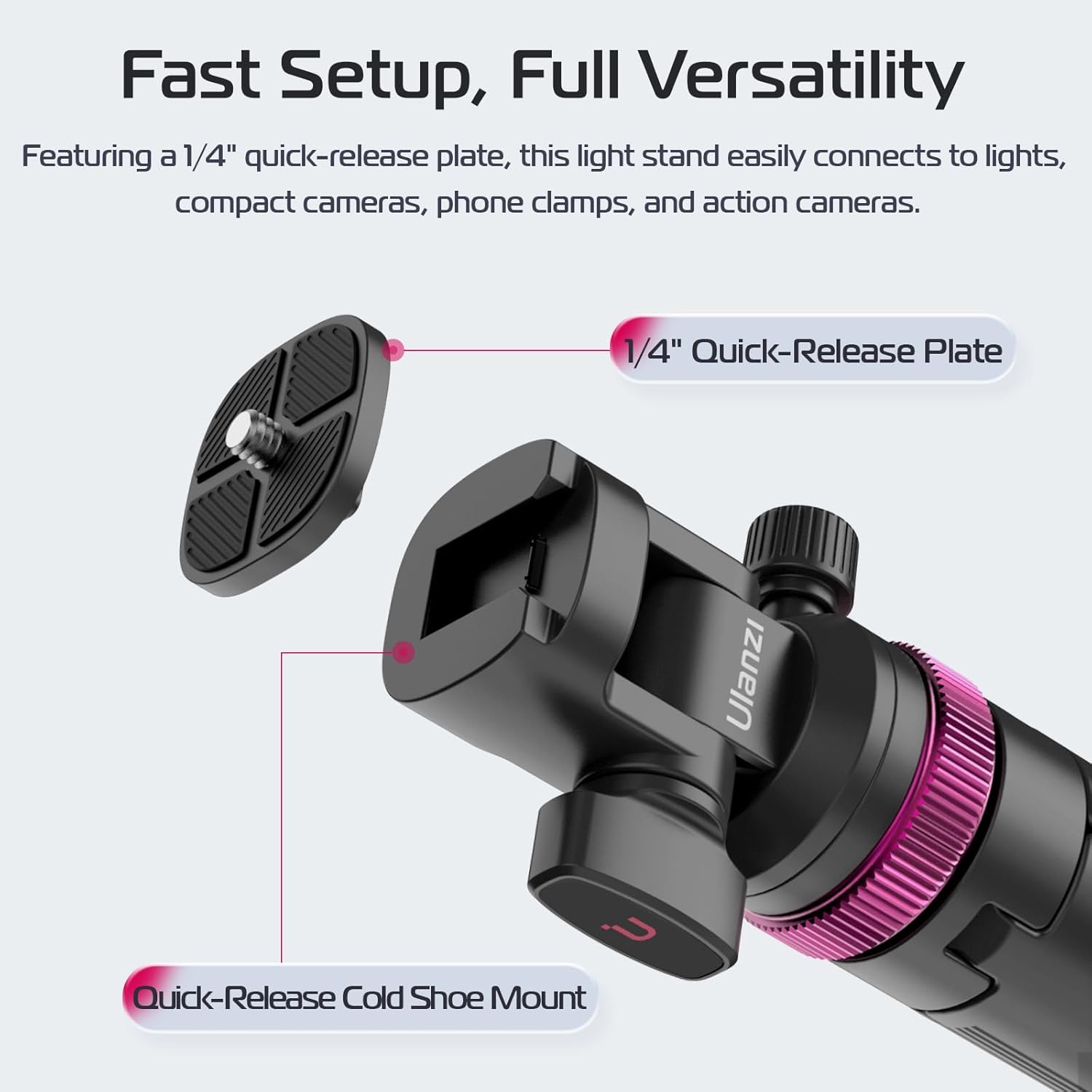 Detalle de ULANZI MT-89 Portable Adjustable Light Stand with 1/4" Quick Release Tripod Head