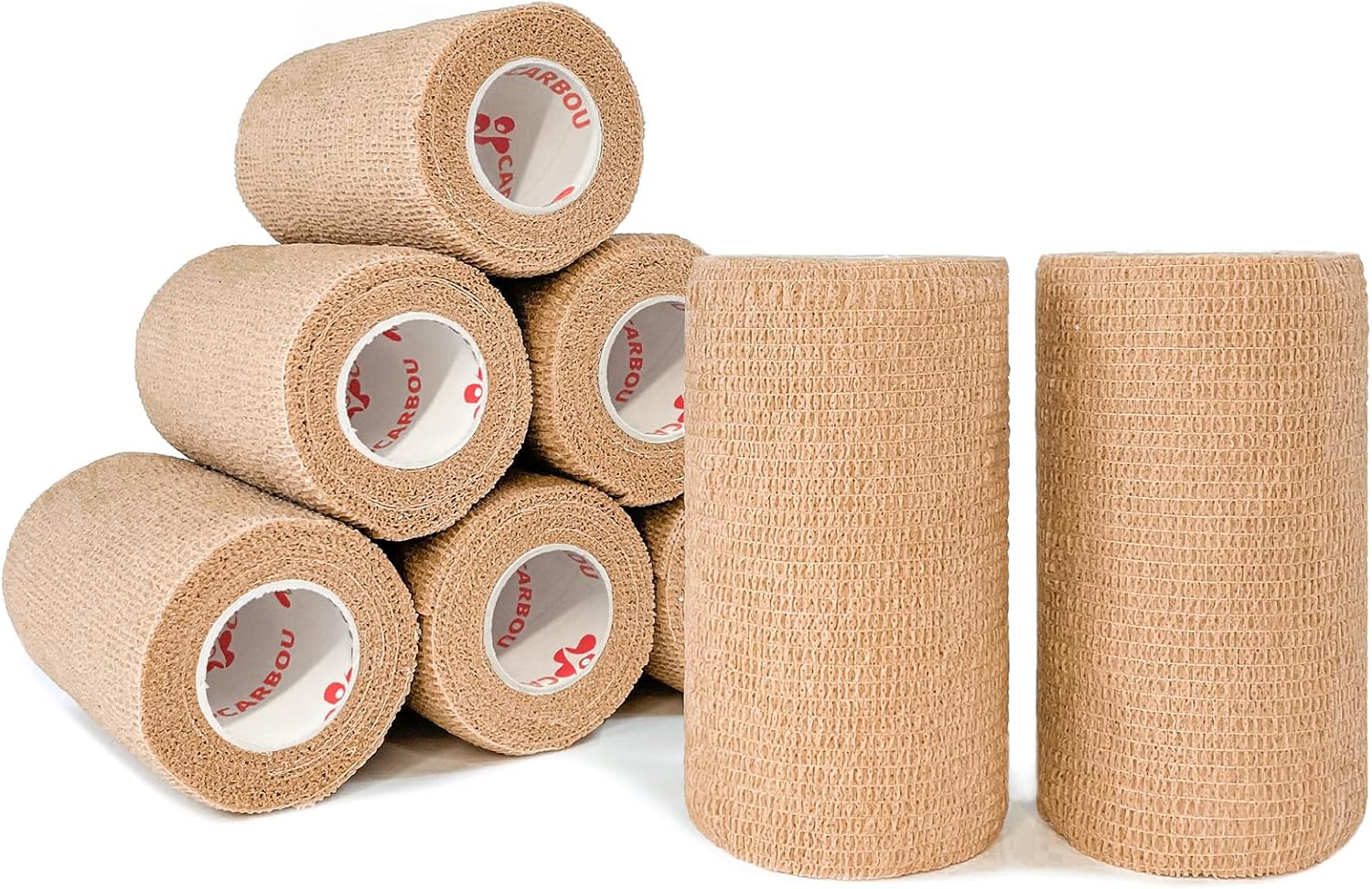 Detalle de CARBOU Self-Adhesive Cohesive Bandage Wrap, Beige, 8-Pack, 4 in x 5 yd
