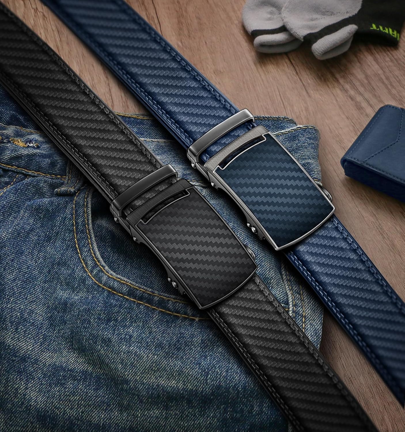 Detalle 2 de BULLIANT Ledergürtel Herren 2er – Ratsche Automatikschließe, 35 mm, Verstellbar & Geschenkbox