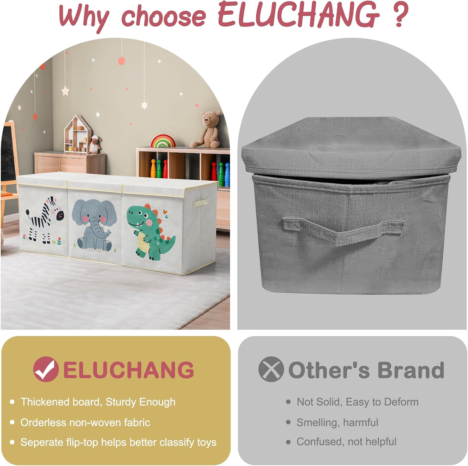 Detalle de ELUCHANG 147L Large Foldable Toy Storage Box – 103 x 34 x 42 cm, Beige