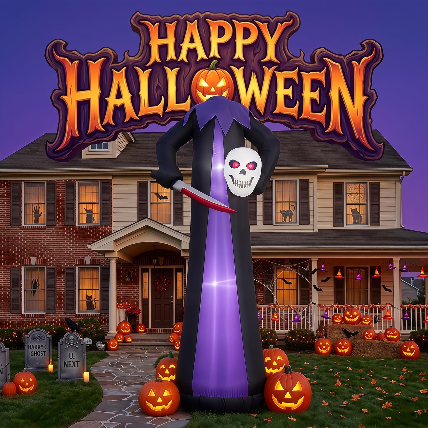 Detalle 2 de Kendane CA-116 10-Foot Halloween Grim Reaper Inflatable with Red LED Lights