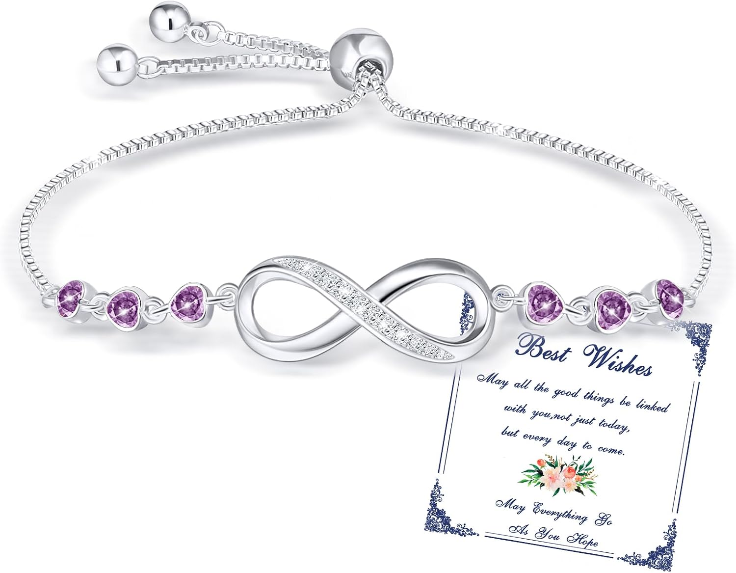 Detalle de Esmoly Bracciale Donna Argento Infinito con Cuore e Zirconi regolabile 💍